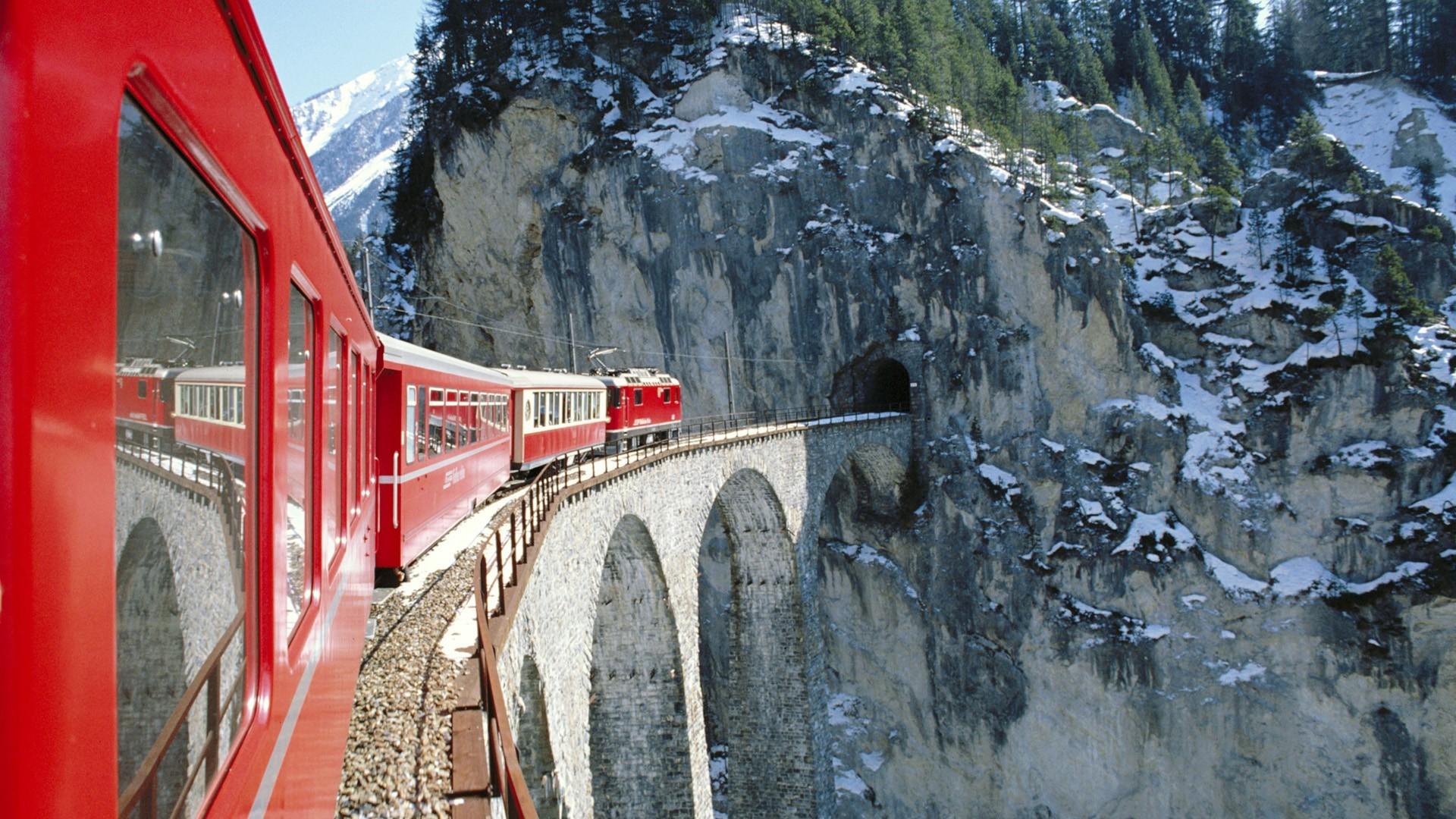 #bridge, #railway, #Switzerland, #train, #snow, #winter