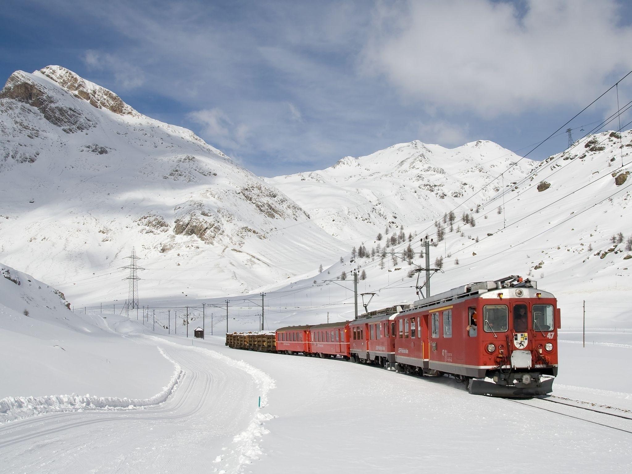 winter, train, mountains Wallpaper