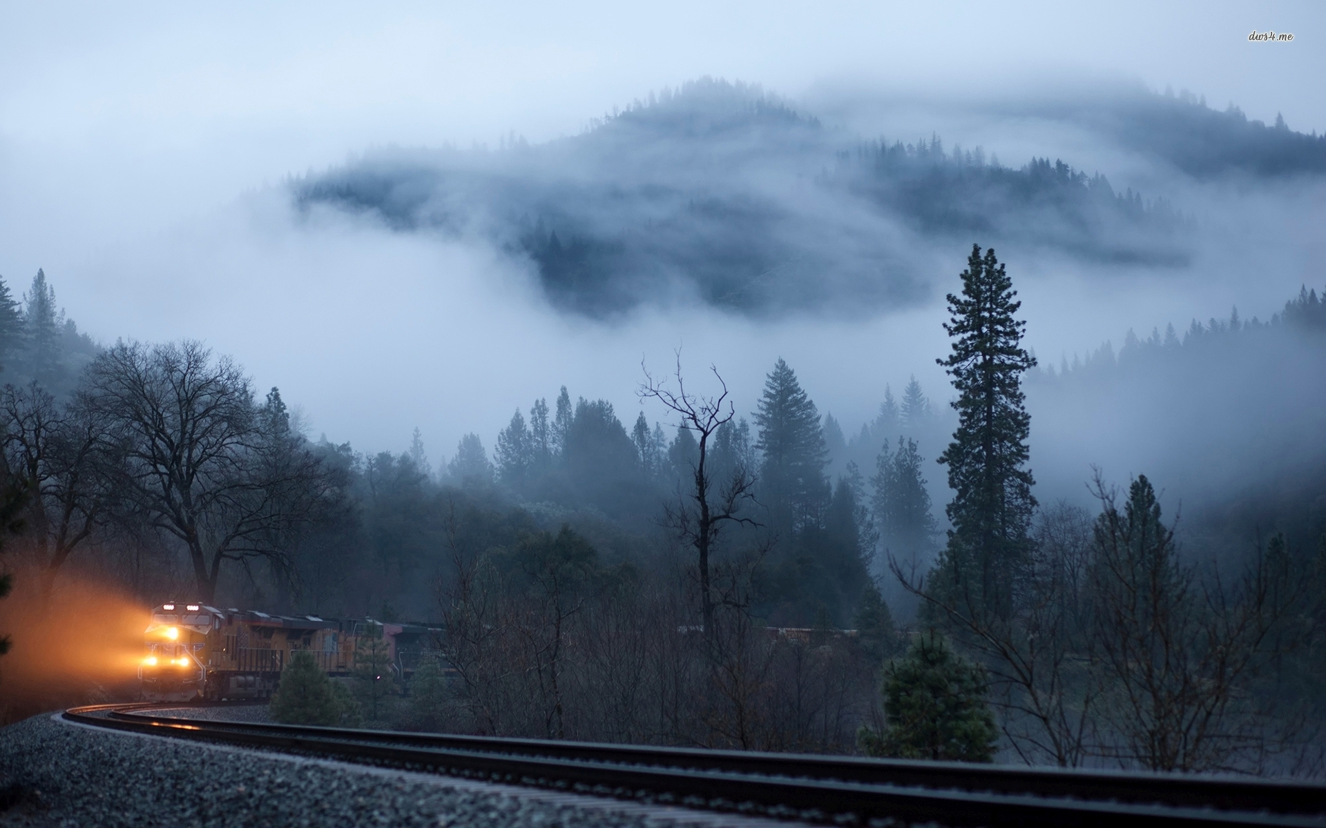 Train in the foggy mountains wallpaper wallpaper