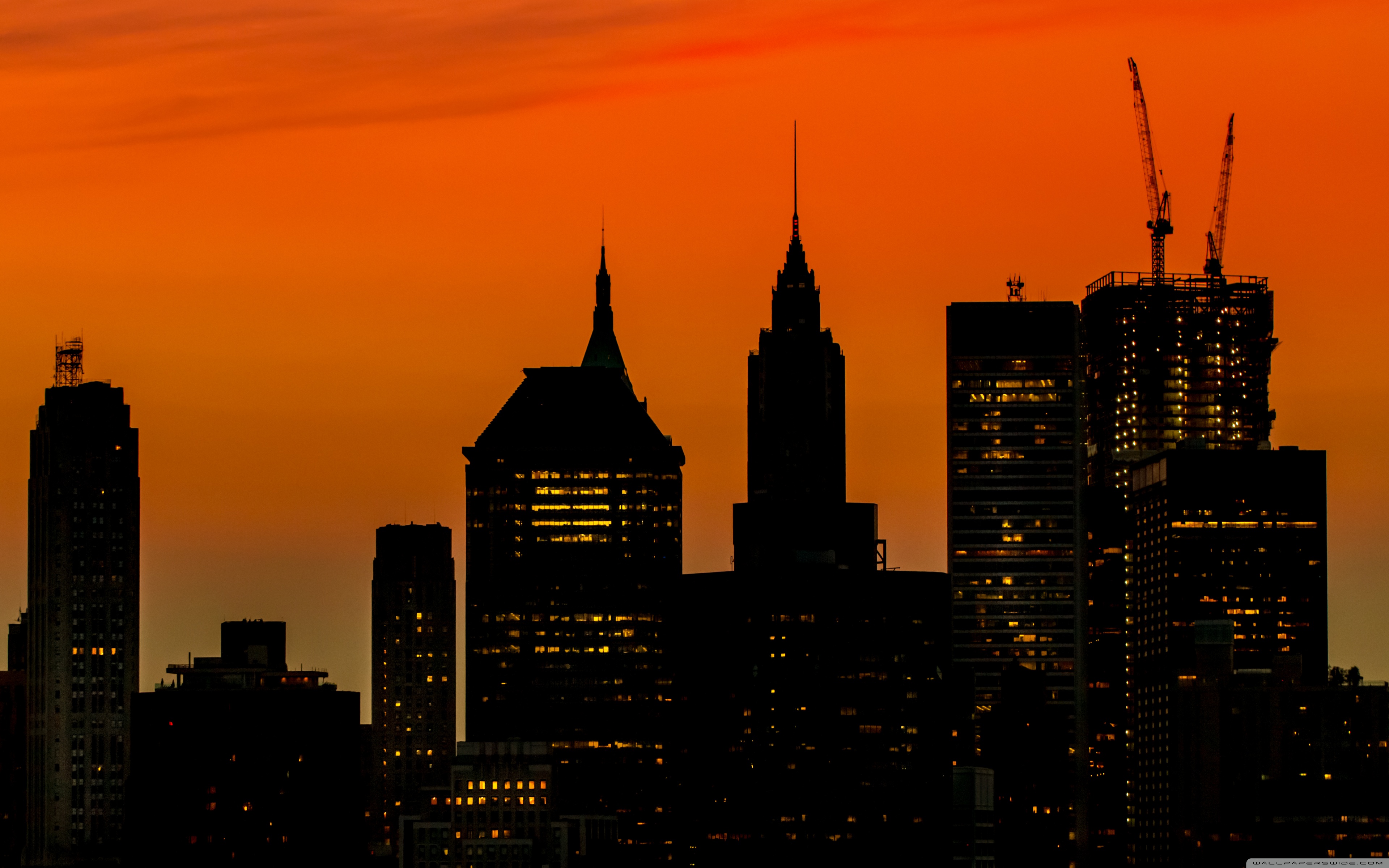 Manhattan Buildings Silhouette at Sunset ❤ 4K HD Desktop Wallpaper
