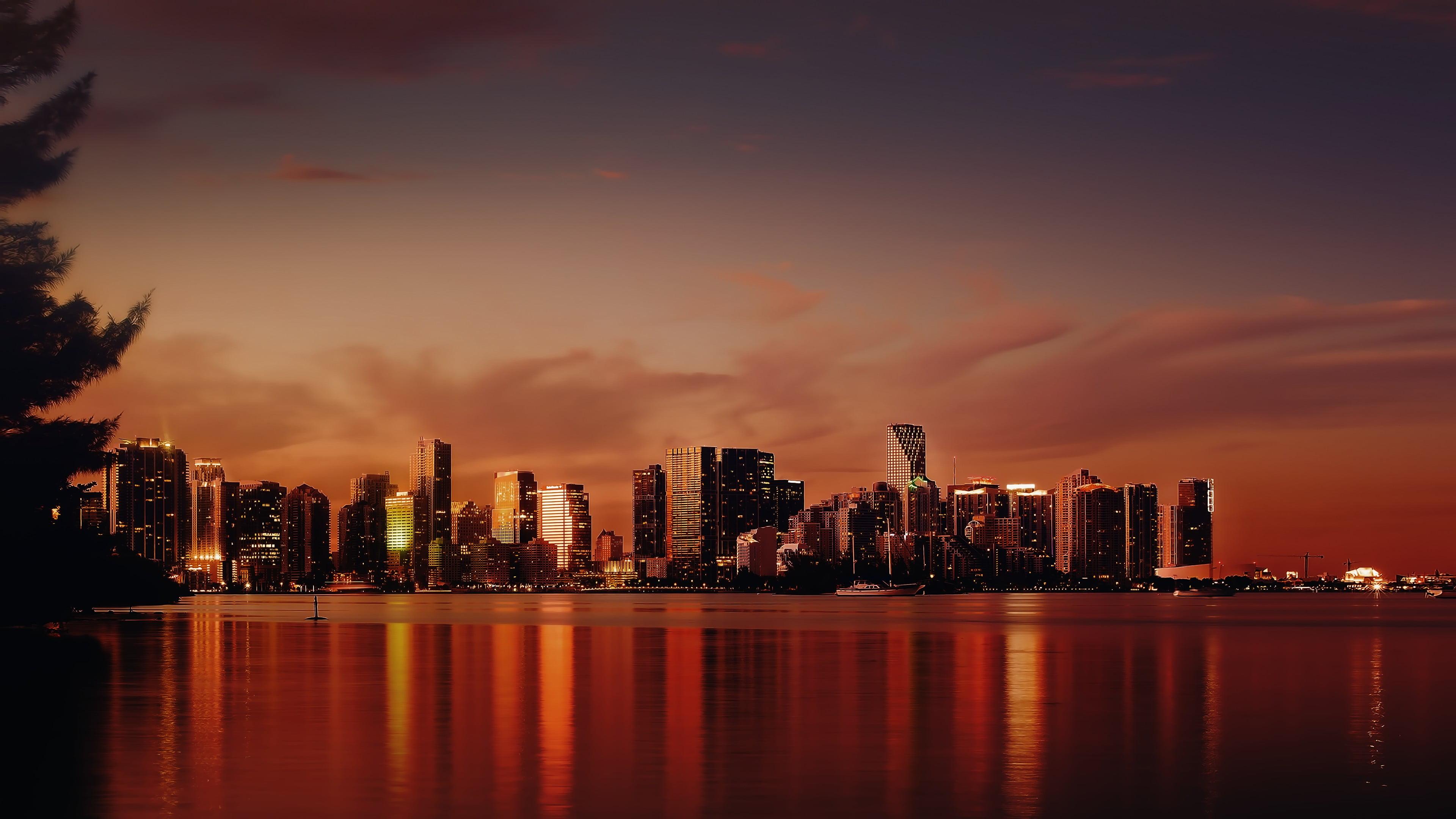 City buildings during sunset, city, USA, Miami, cityscape HD
