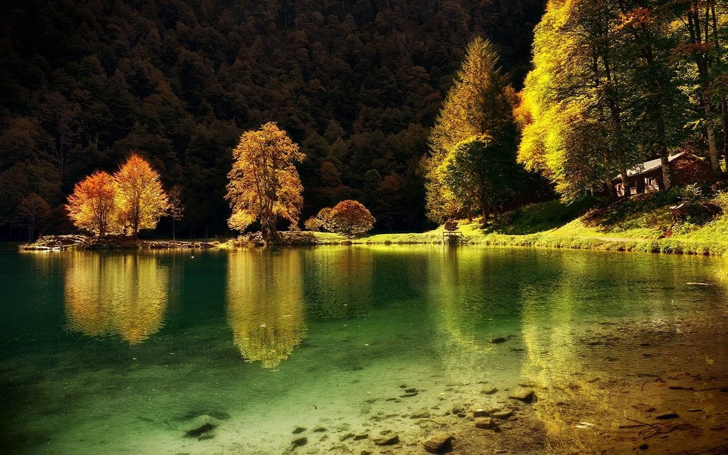nature, Landscape, Lake, Cabin, Trees, Water, Forest, Hill, France