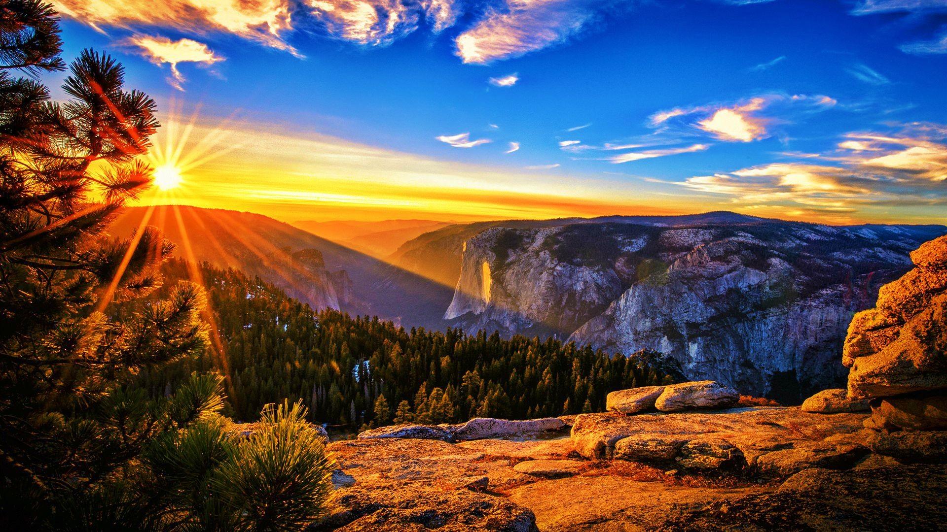 Landscape Sunset Mountain HD Wallpaper, Background Image