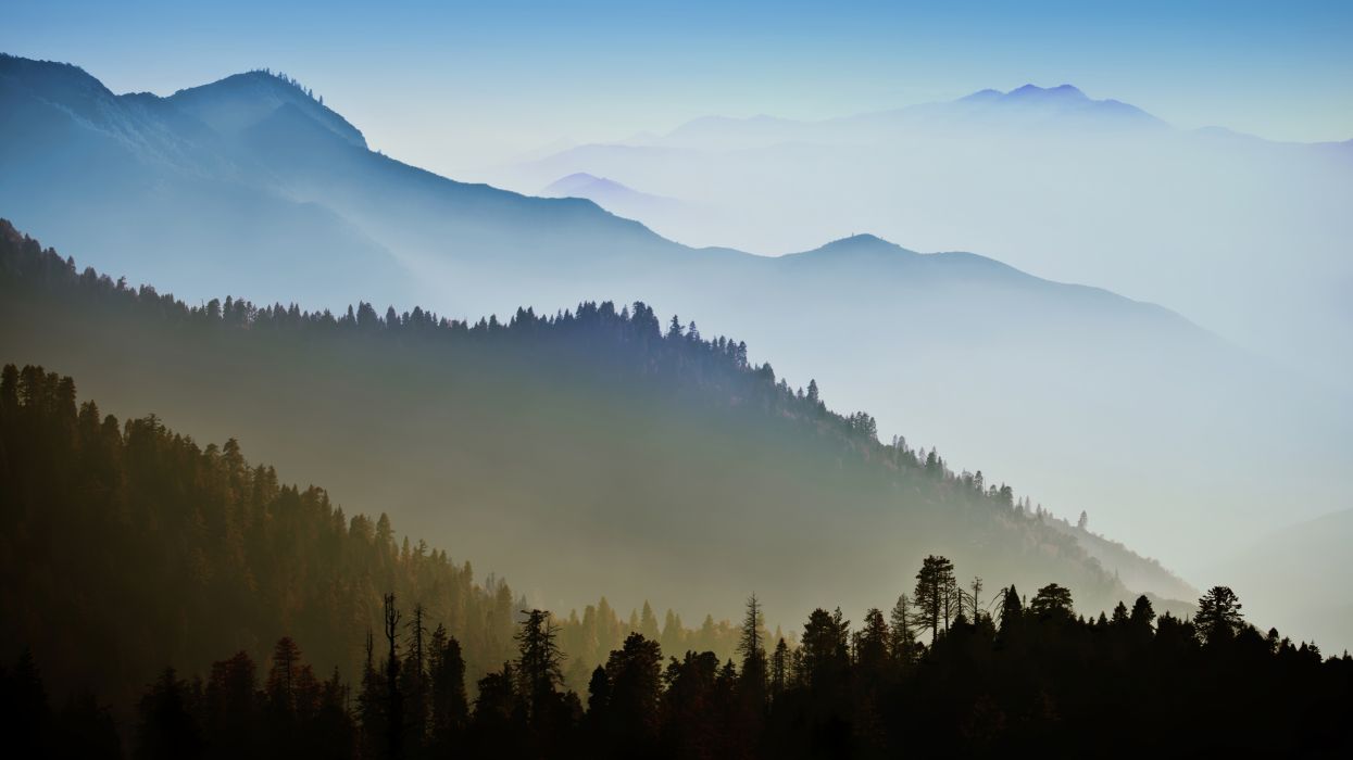 Nature mountain range fog sunrise landscape tree mac ox