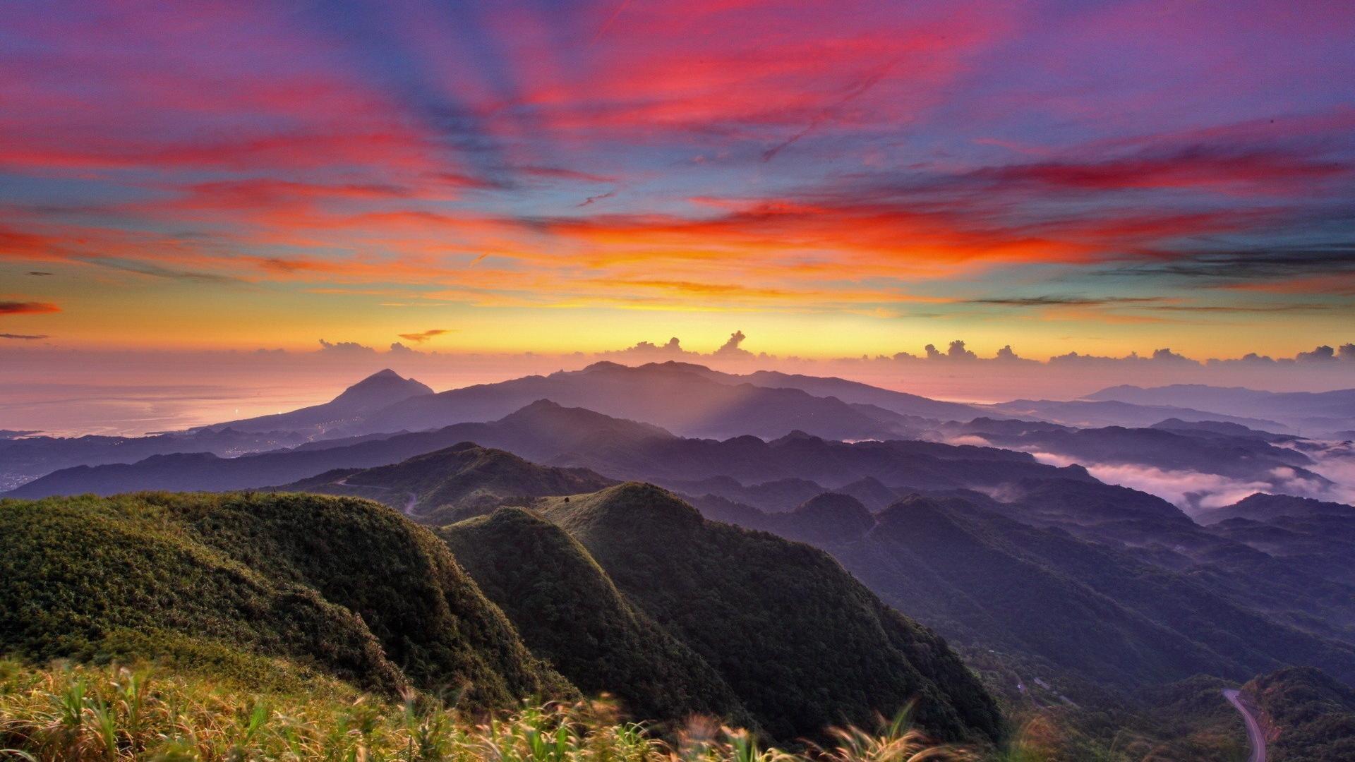 Sunset mountains clouds landscapes Wallpapers.
