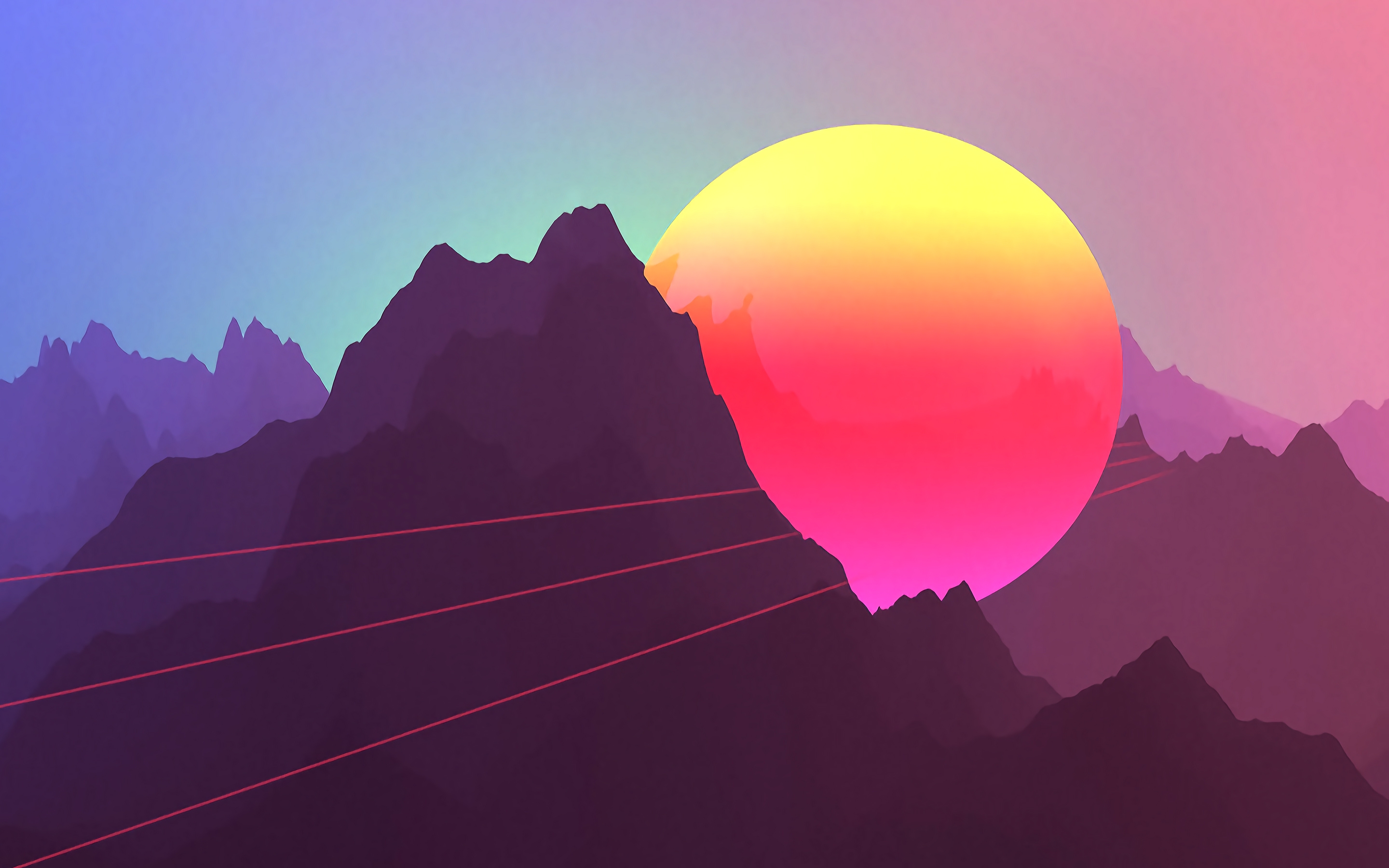 Download 2880x1800 Neon Landscape, Sunset, Mountain, Digital Art Wallpaper for MacBook Pro 15 inch