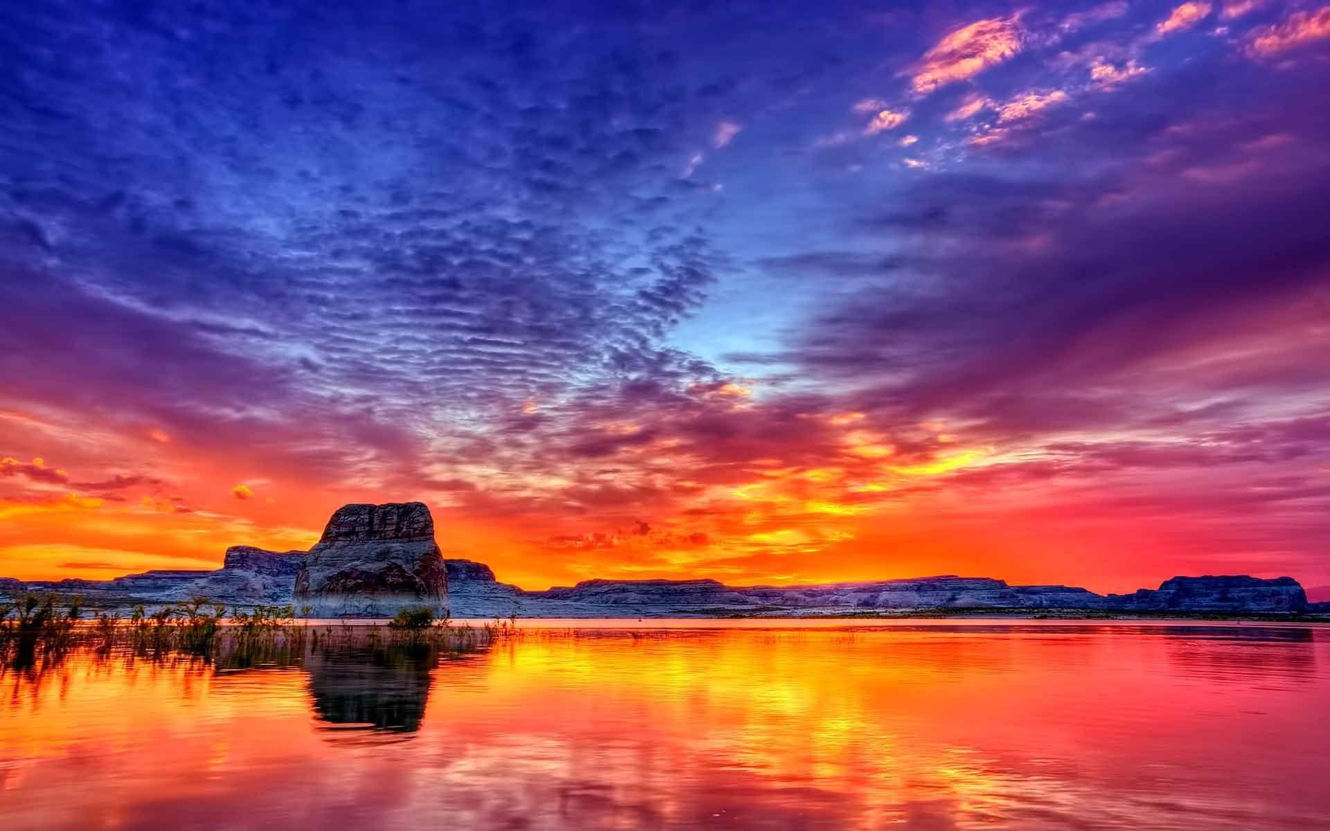 Lake Mountain Sunset Wallpaper