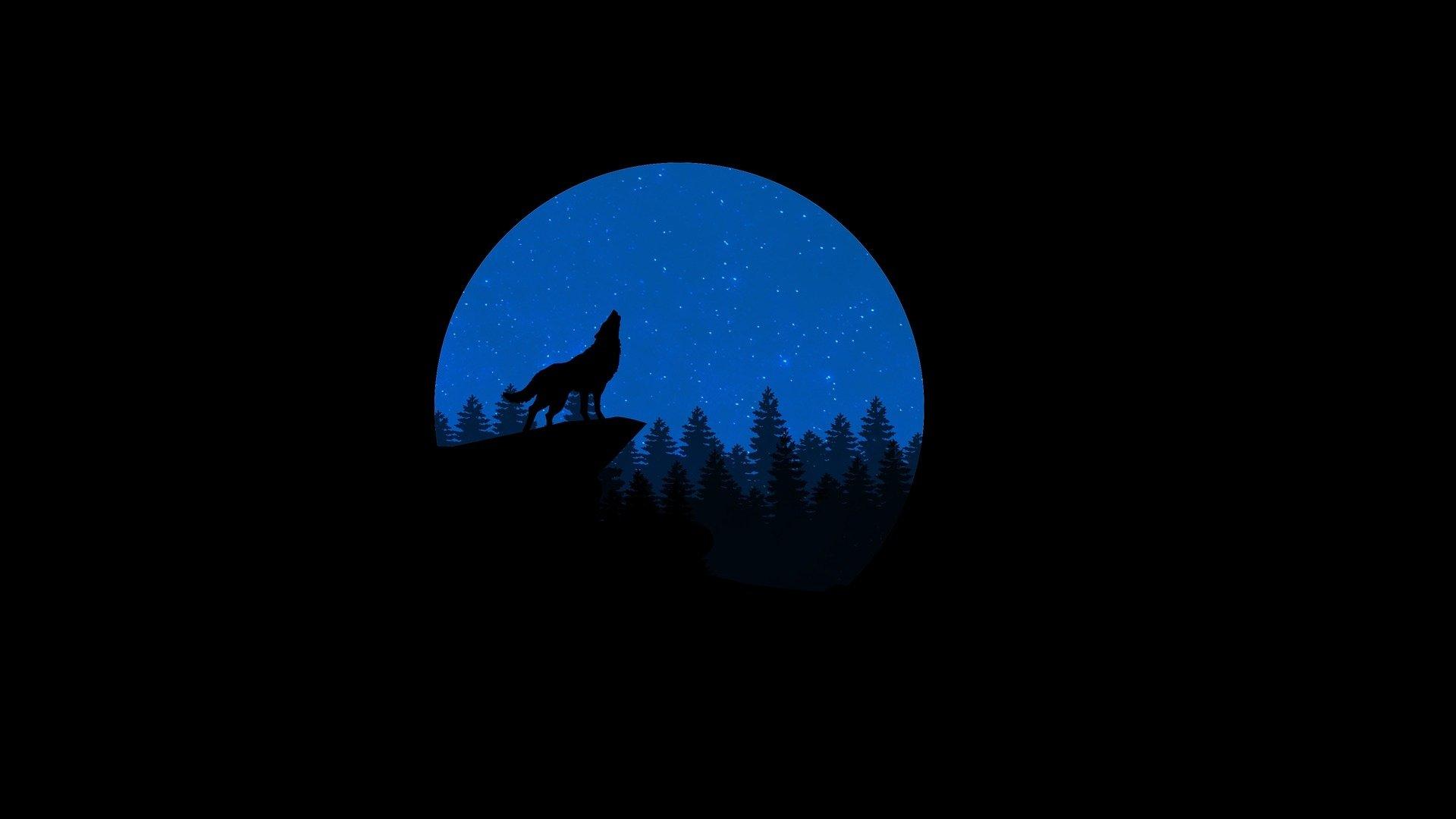 Howling Wolf and Blue Moon HD Wallpaper