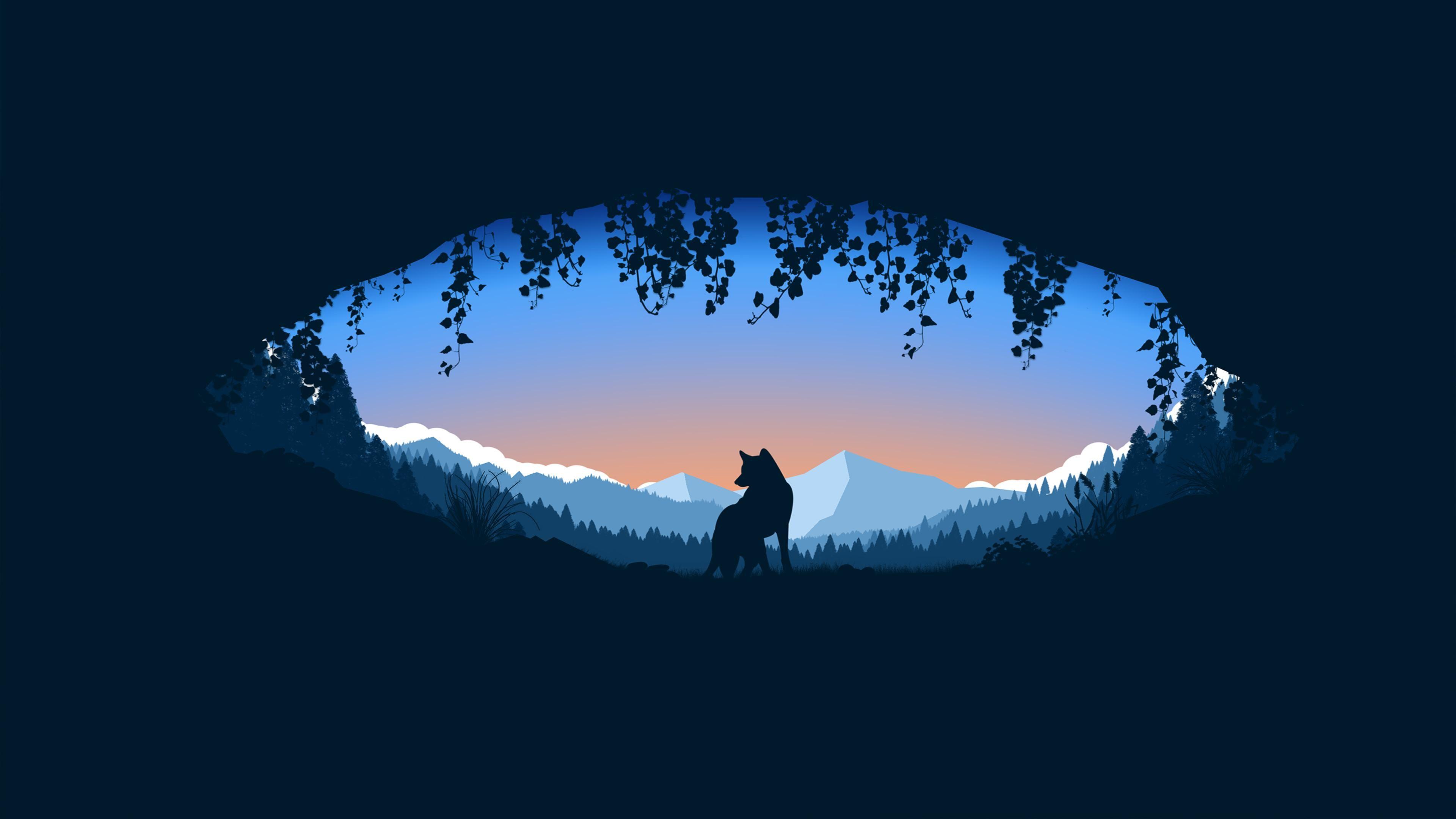 Minimalist wolf in a cave [3840x2160]