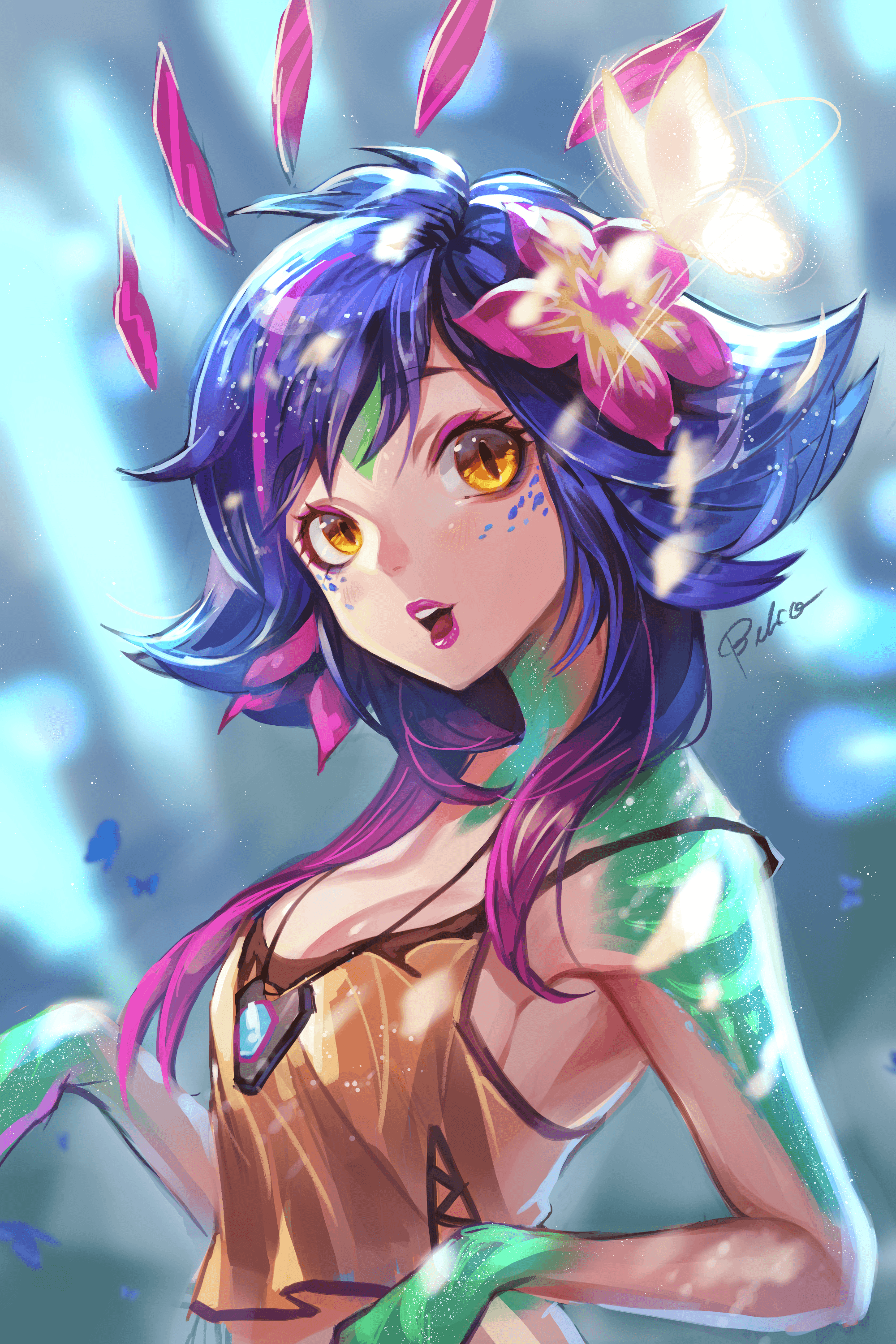 blue hair, #Neeko (League of Legends), #anime girls, #anime, #yellow
