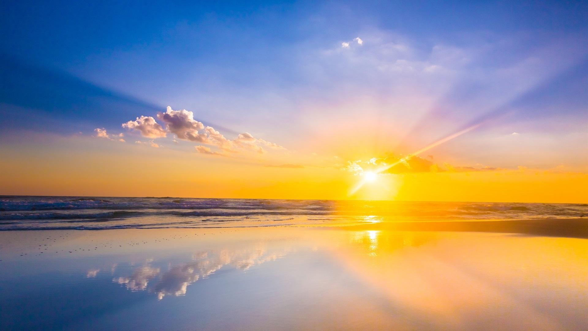 Wallpaper Sunrise, sea, beach, clouds, sky 1920x1200 HD Picture, Image