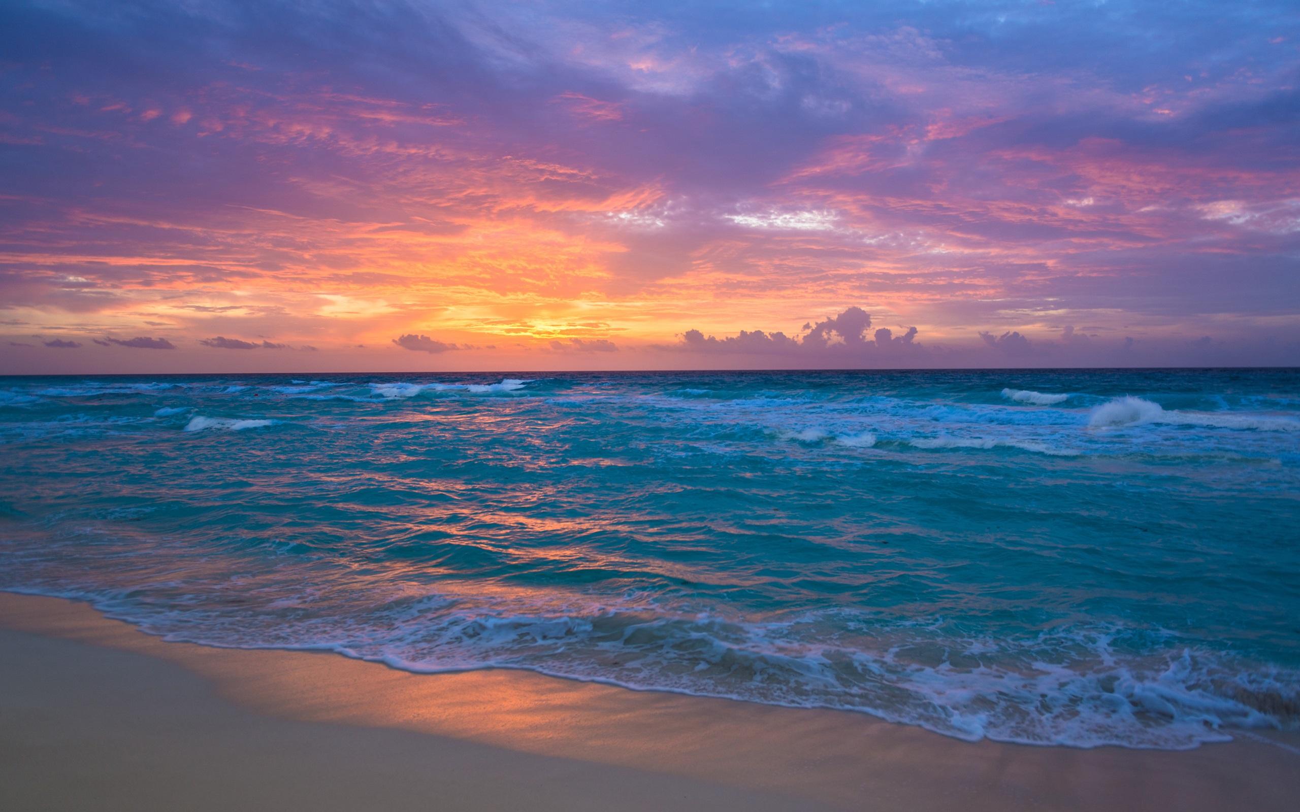 Seaside, dawn, sea, waves, sand, sky clouds, sunrise 750x1334 iPhone