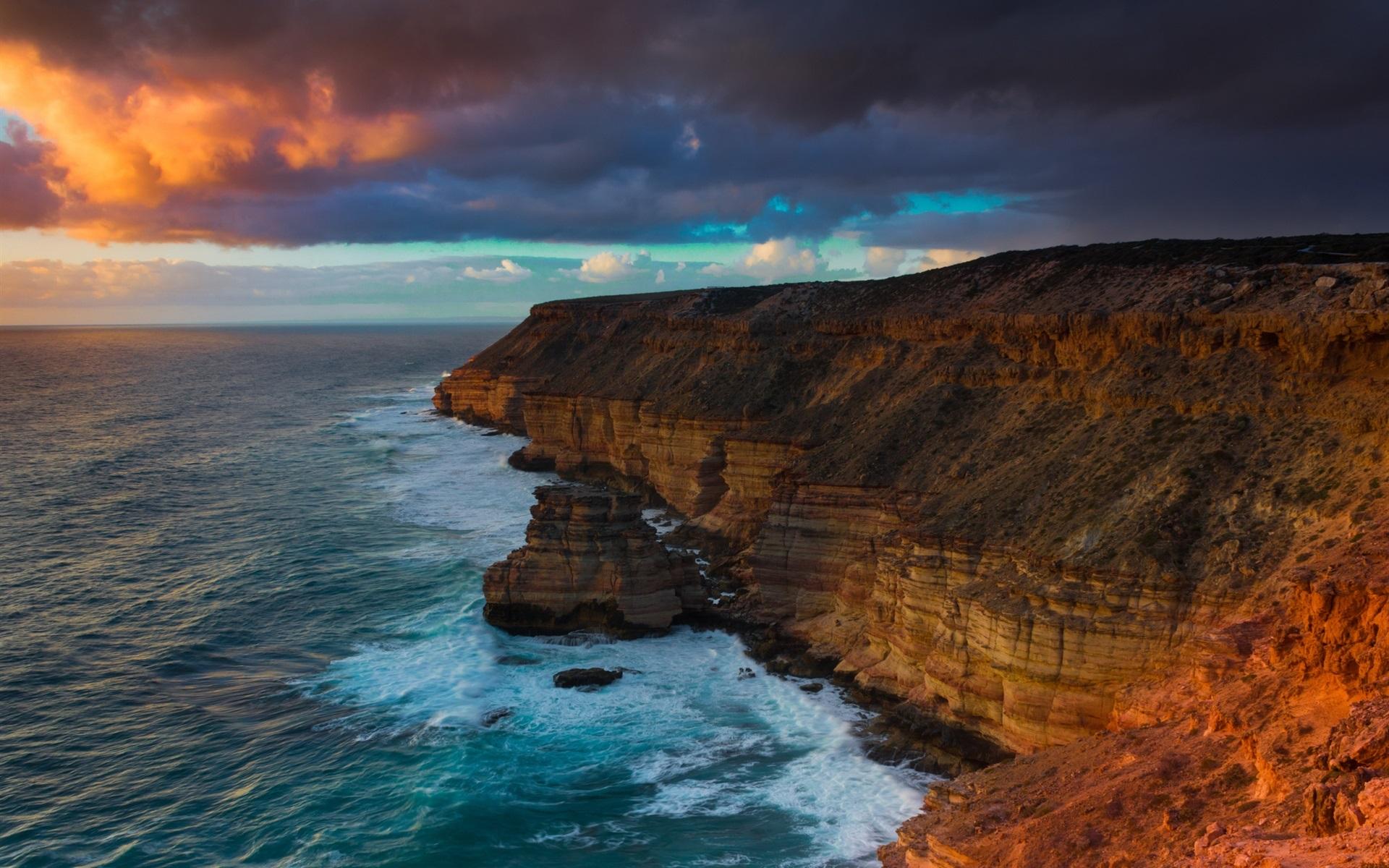 Wallpaper Ocean, sea, dawn, coast, cliffs 1920x1200 HD Picture, Image