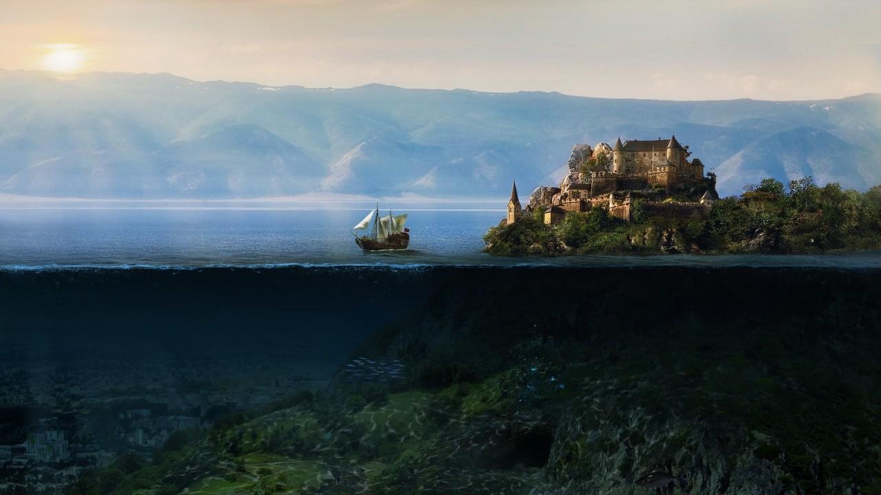 Ocean Ship Castle Nature Dawn wallpaper. Ocean Ship Castle Nature