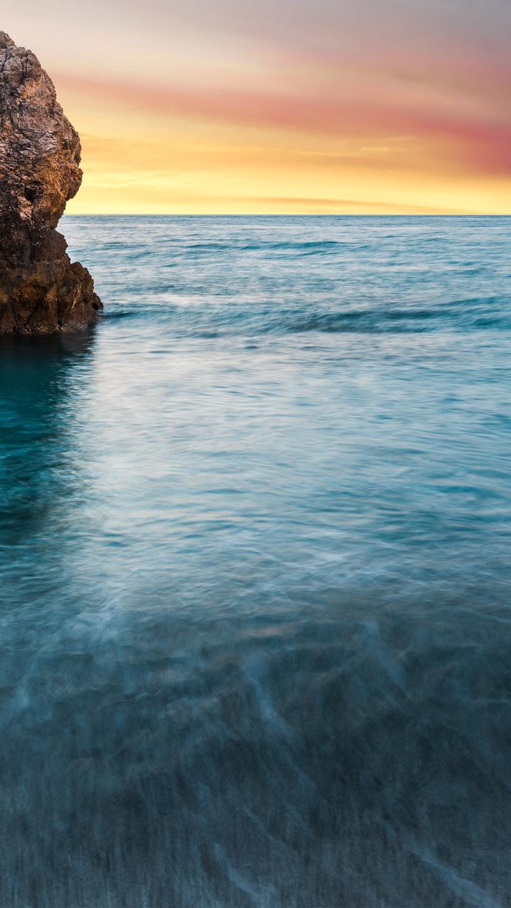 rock, milos beach, island, lefkada, greece, ocean, dawn