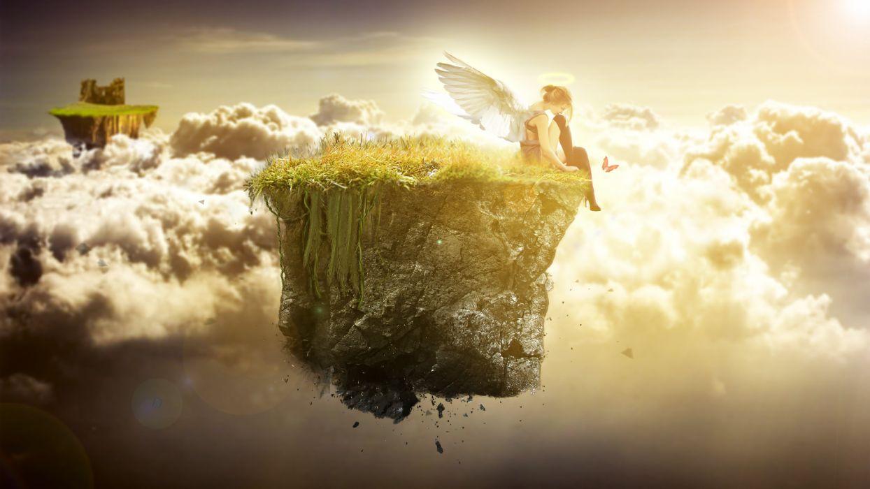 Angel floating drean angels fantasy butterfly mood sky clouds wallpaperx1080