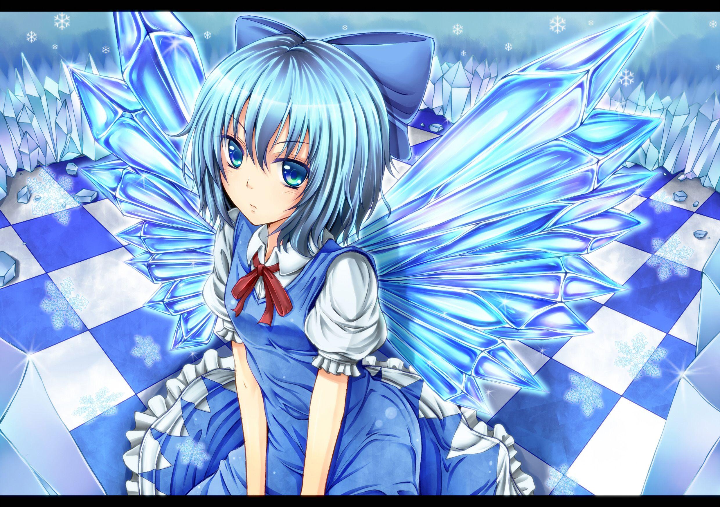 Crystal wings, anime, beautiful, blue, cirno, cold, crystals, cute