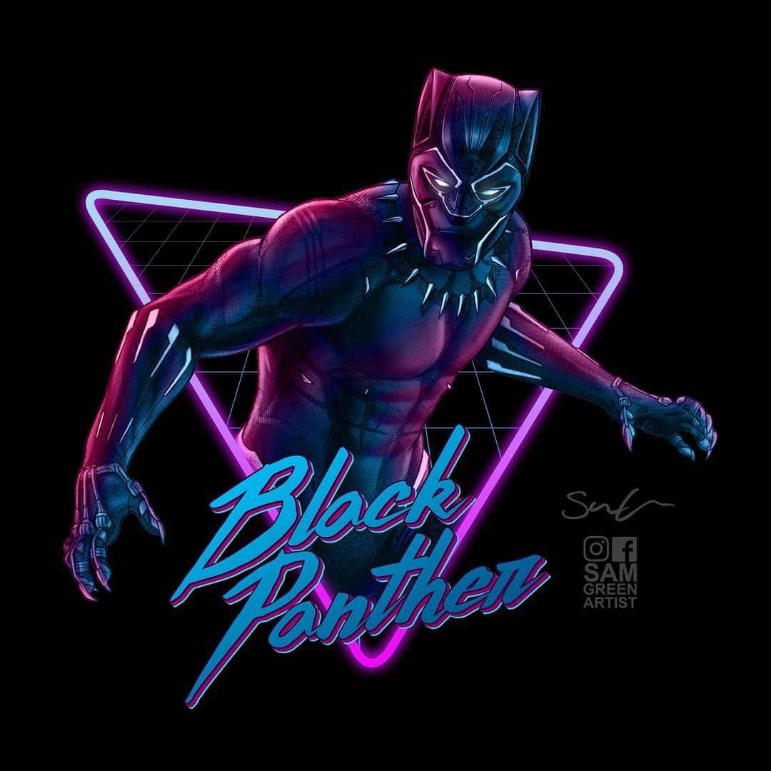 Black Panther Retro 80's neon King of Wakanda himself, T