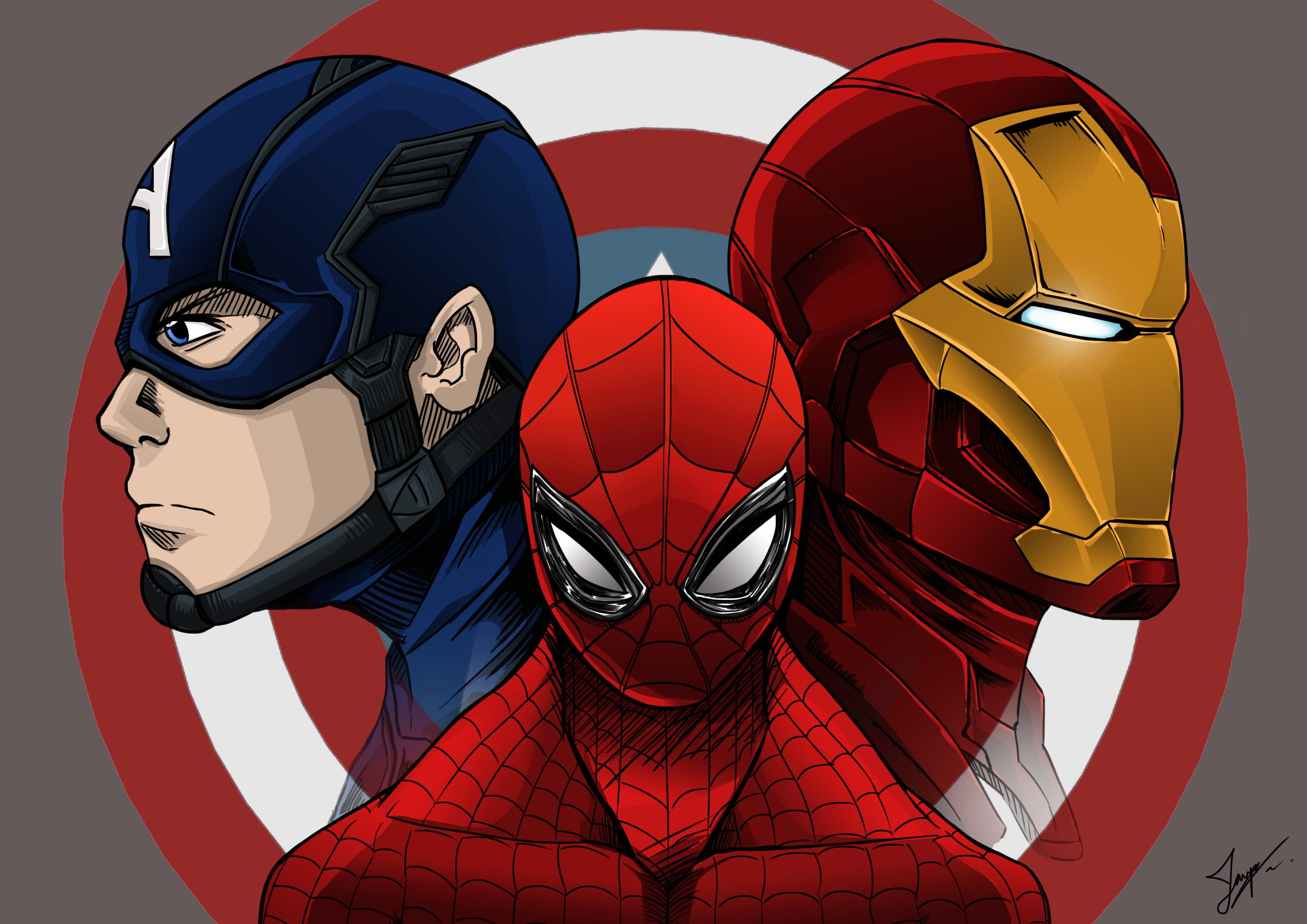 Spider Man, Iron Man And Captain America Poster HD Wallpaper