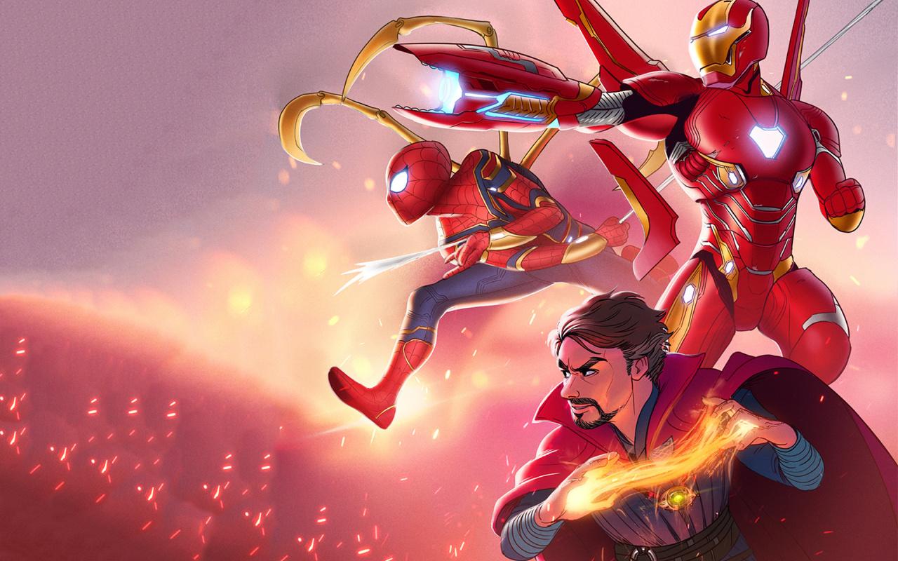 Download 1280x800 Wallpaper Iron Man, Spiderman, Doctor Strange