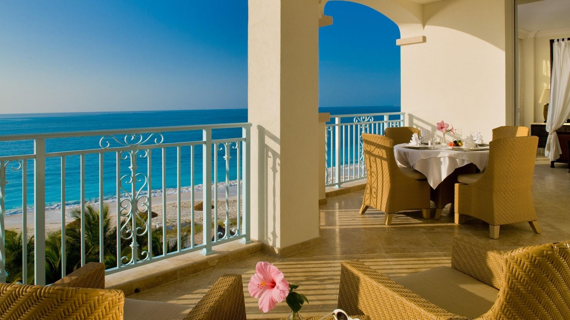 1920x1080 Sea, Beach, Terrace, Balcony, View, Horizon