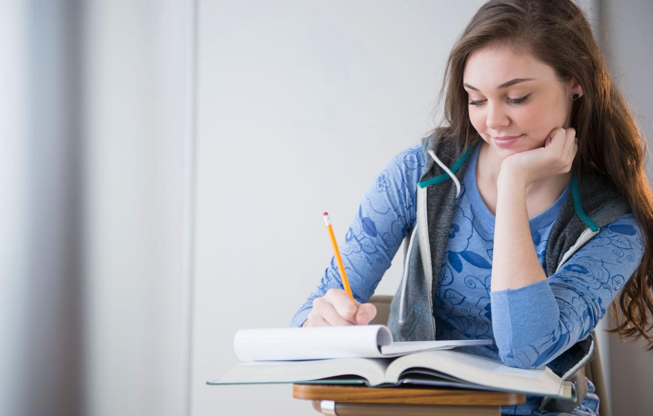 Wallpaper girl, blue, beautiful, Studying, Student image for desktop, section девушки