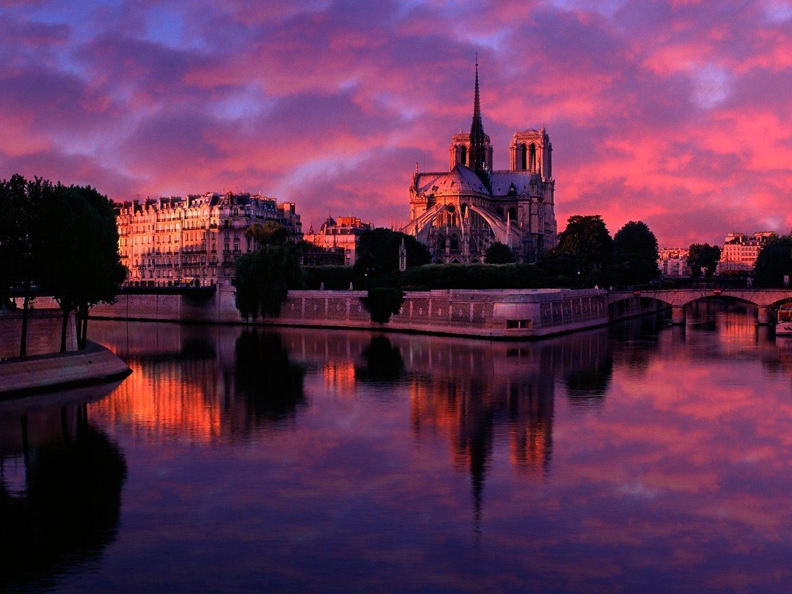 Notre dame, Sunset, Paris, France Wallpaper HD / Desktop and Mobile