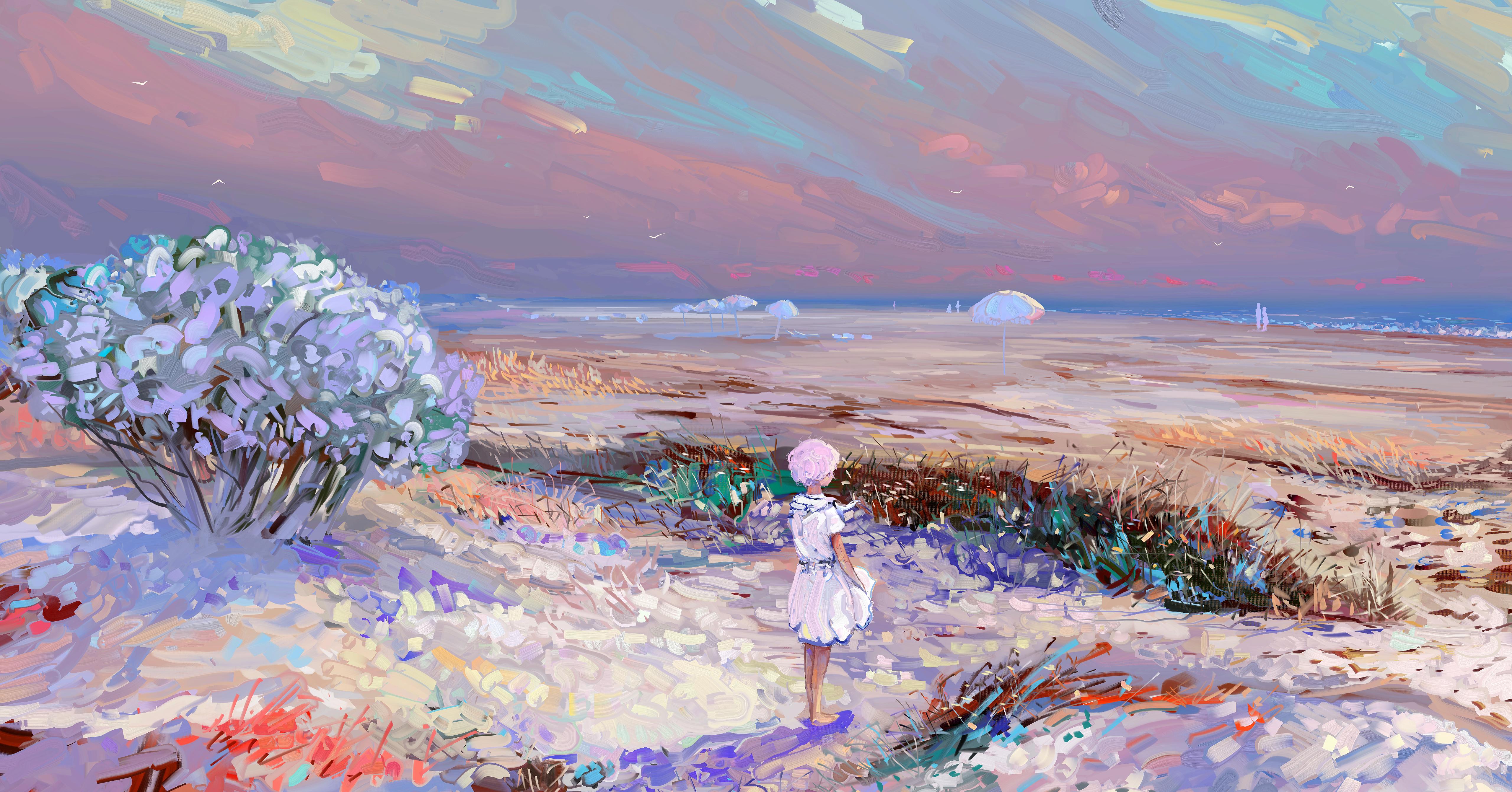 Girl Loneliness Art Field Image, Wallpaper, HD