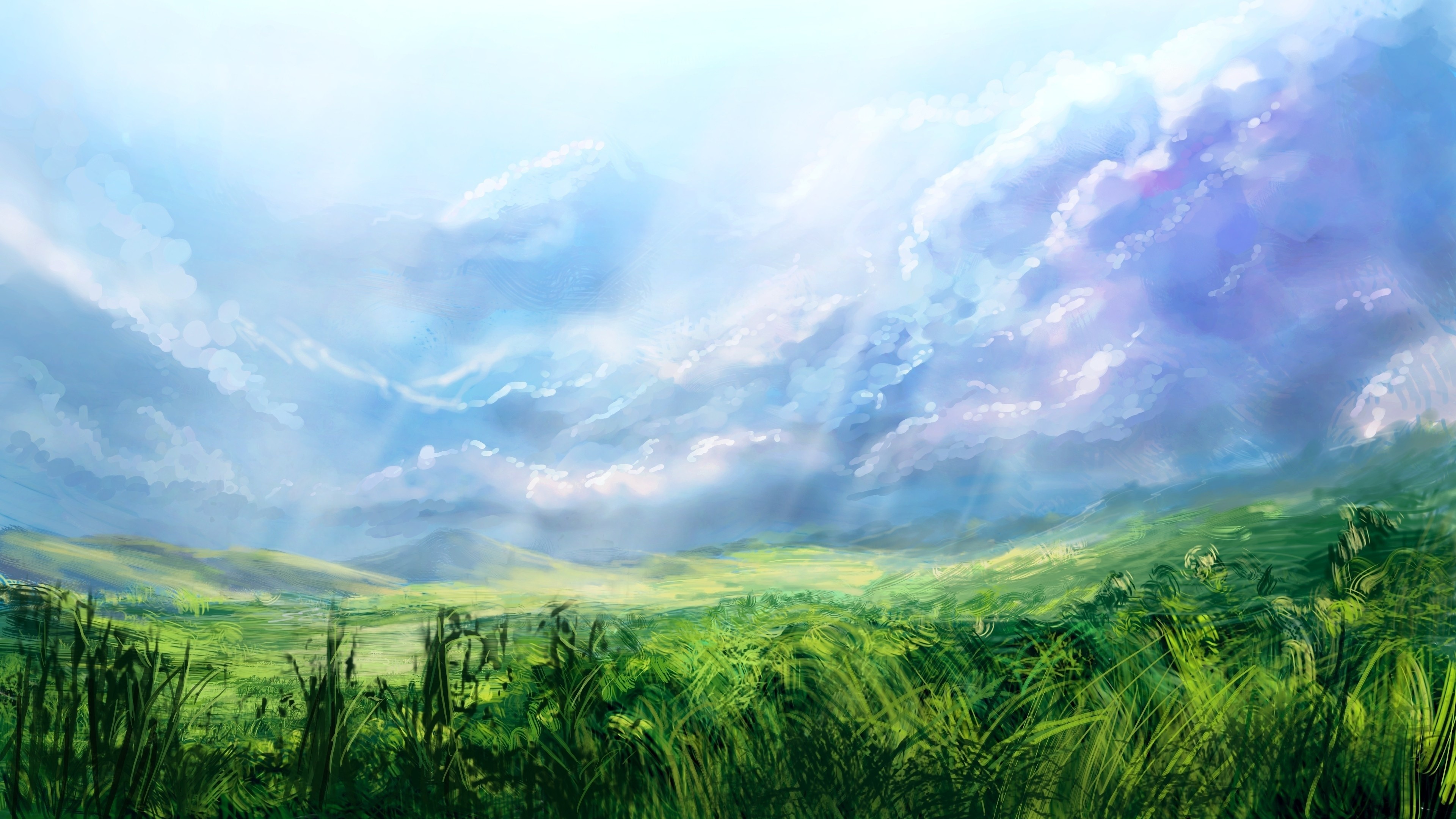 #sky, #nature, #grass, #artwork, #clouds, wallpaper