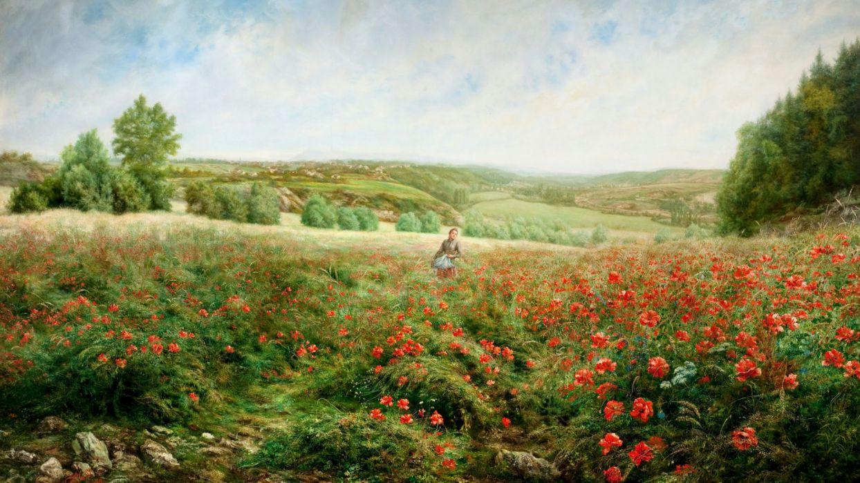 Art paintings rustic landscapes flowers fields women mood summer spring sky wallpaperx1080