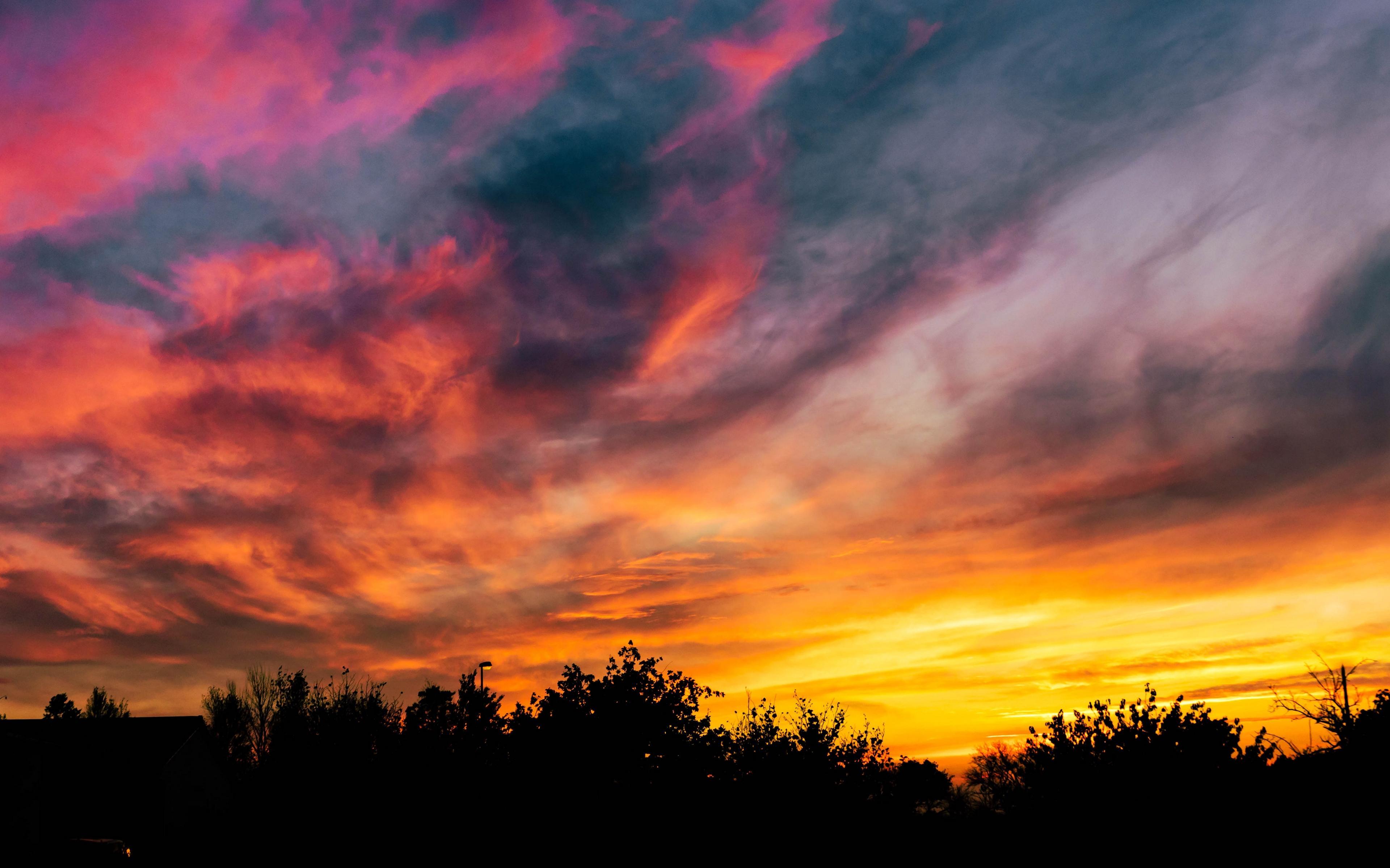 Download wallpaper 3840x2400 sunset, sky, trees, colorful 4k ultra