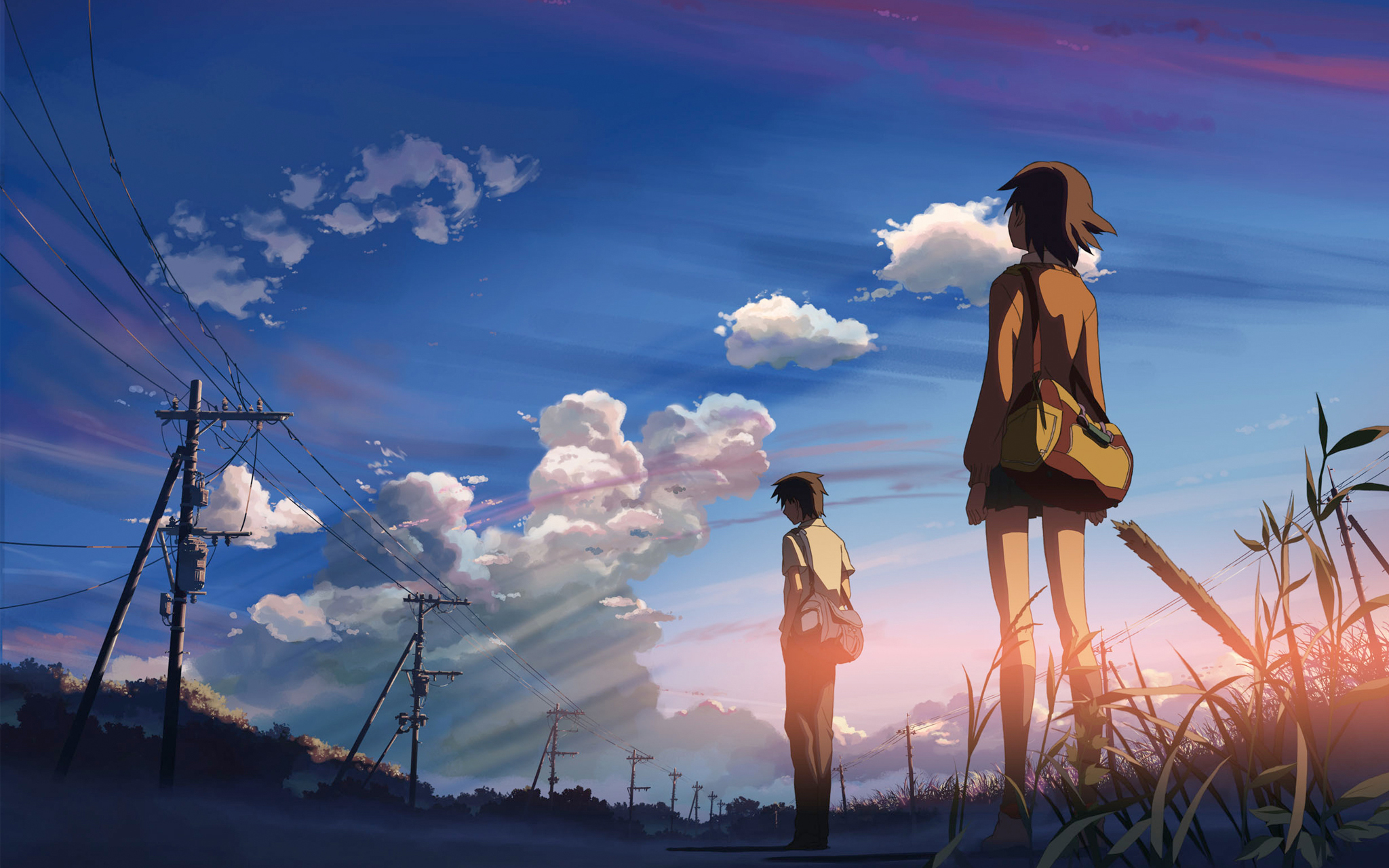 Free download anime love couple manga country field blue sky art HD