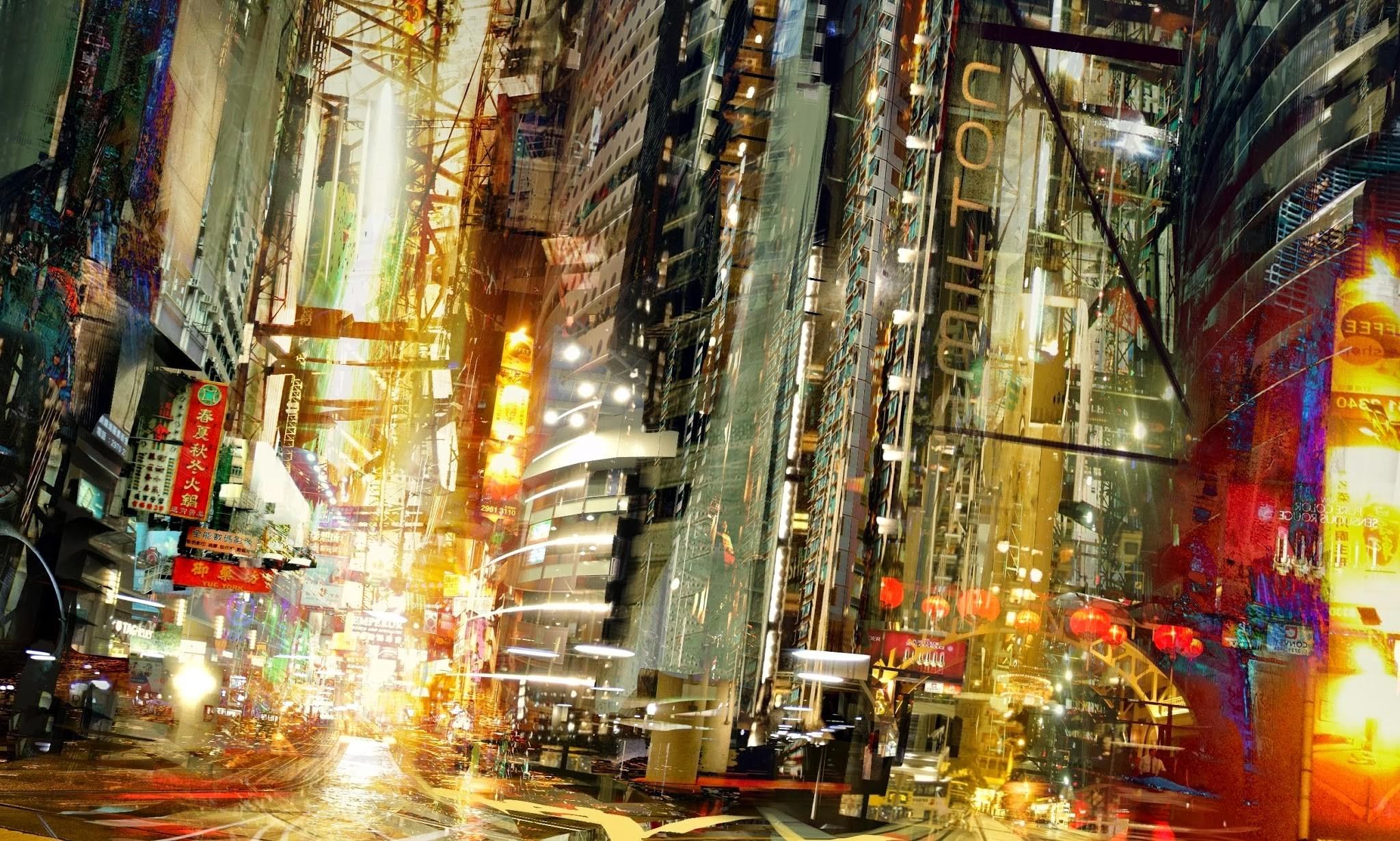 daniel dociu cityscape science fiction lights concept art
