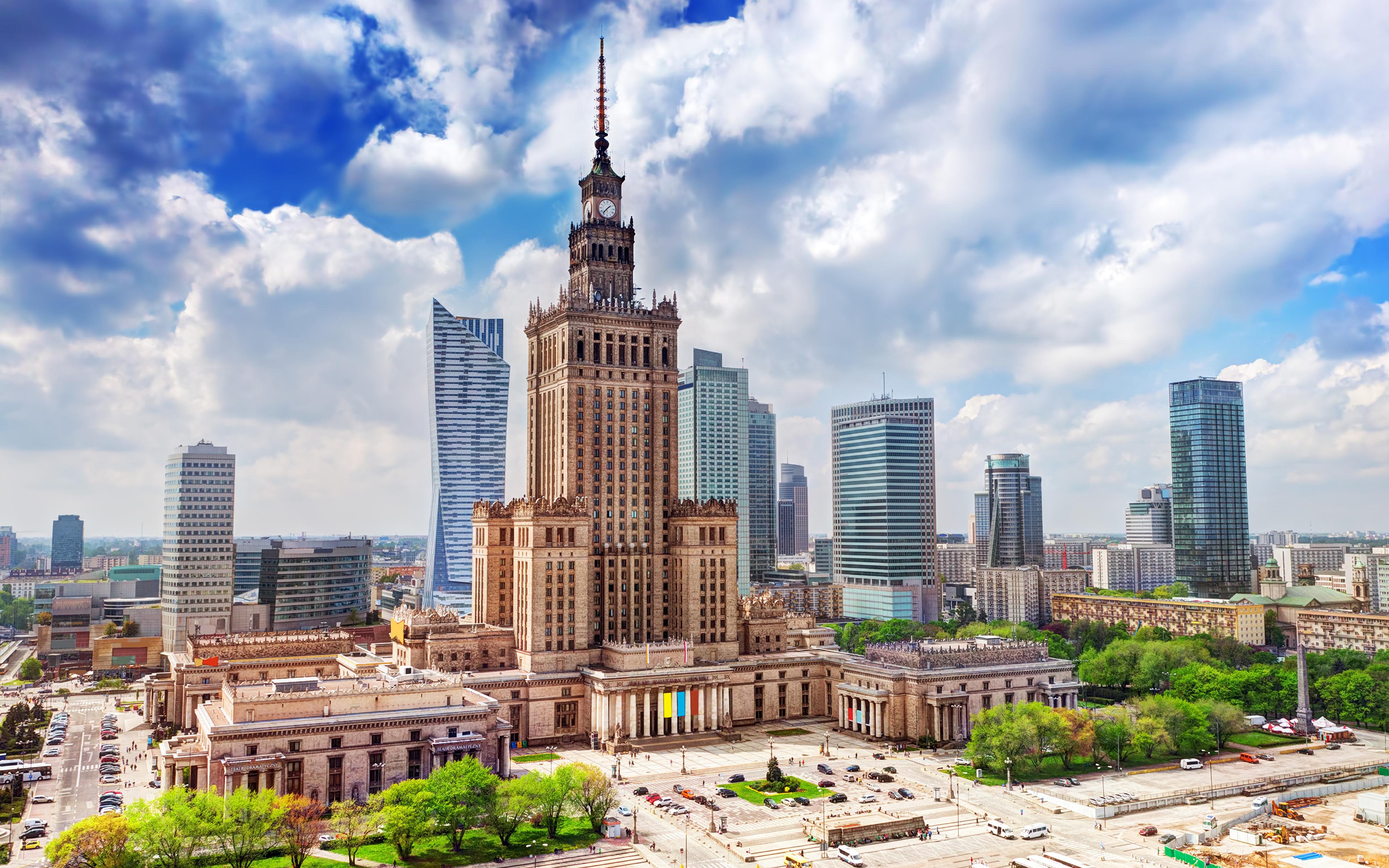 Wallpaper Warsaw Poland Palace of Culture and Science Sky 3840x2400