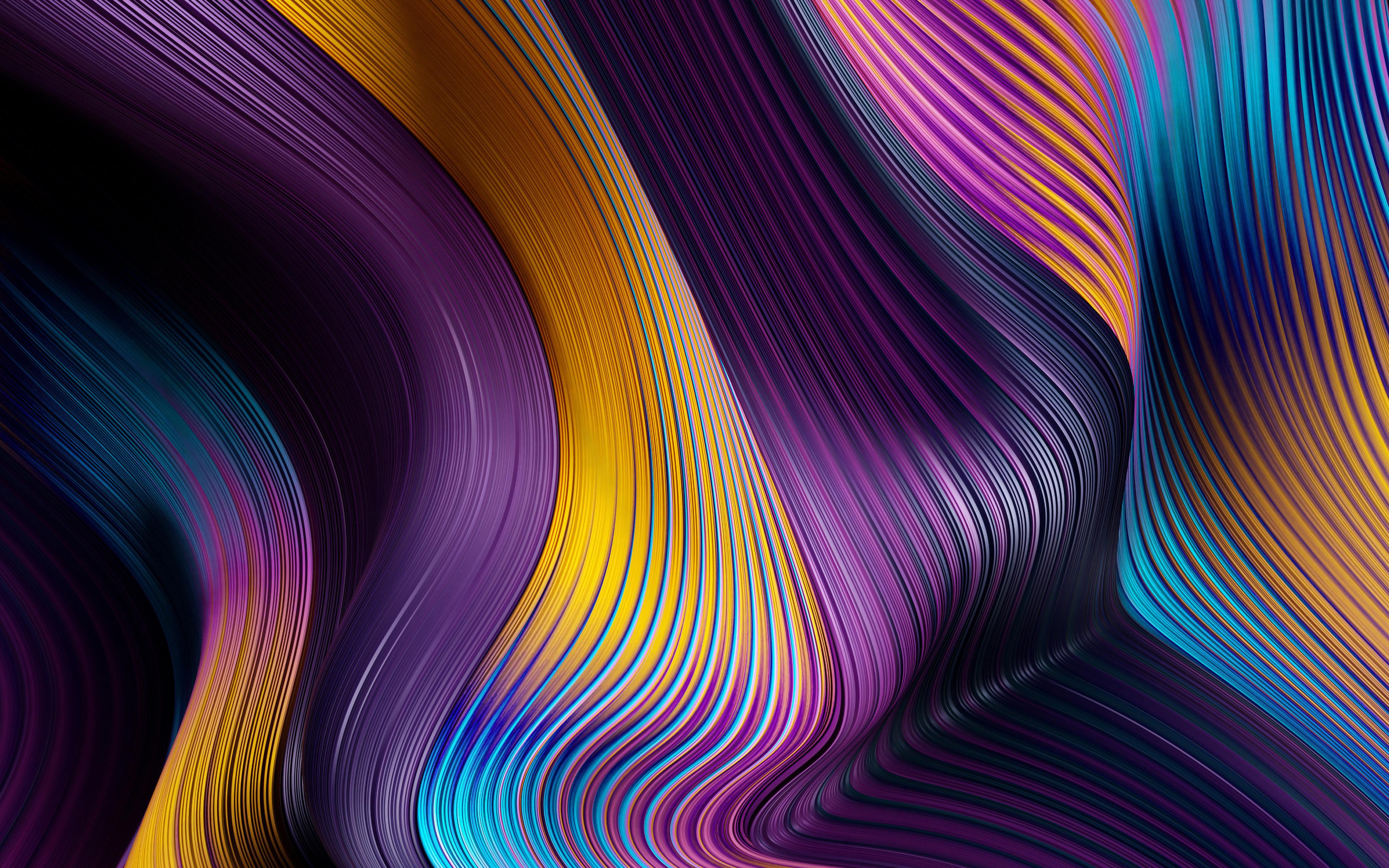 Download wallpaper 4k, colorful abstract waves, material design
