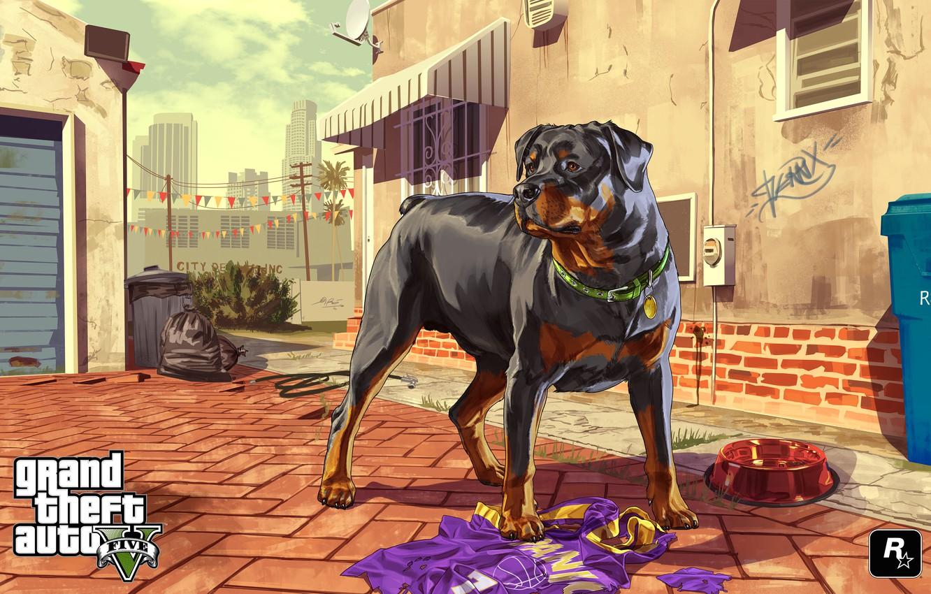 Wallpaper dog, dog, artwork, Grand Theft Auto V, gta Los Santos
