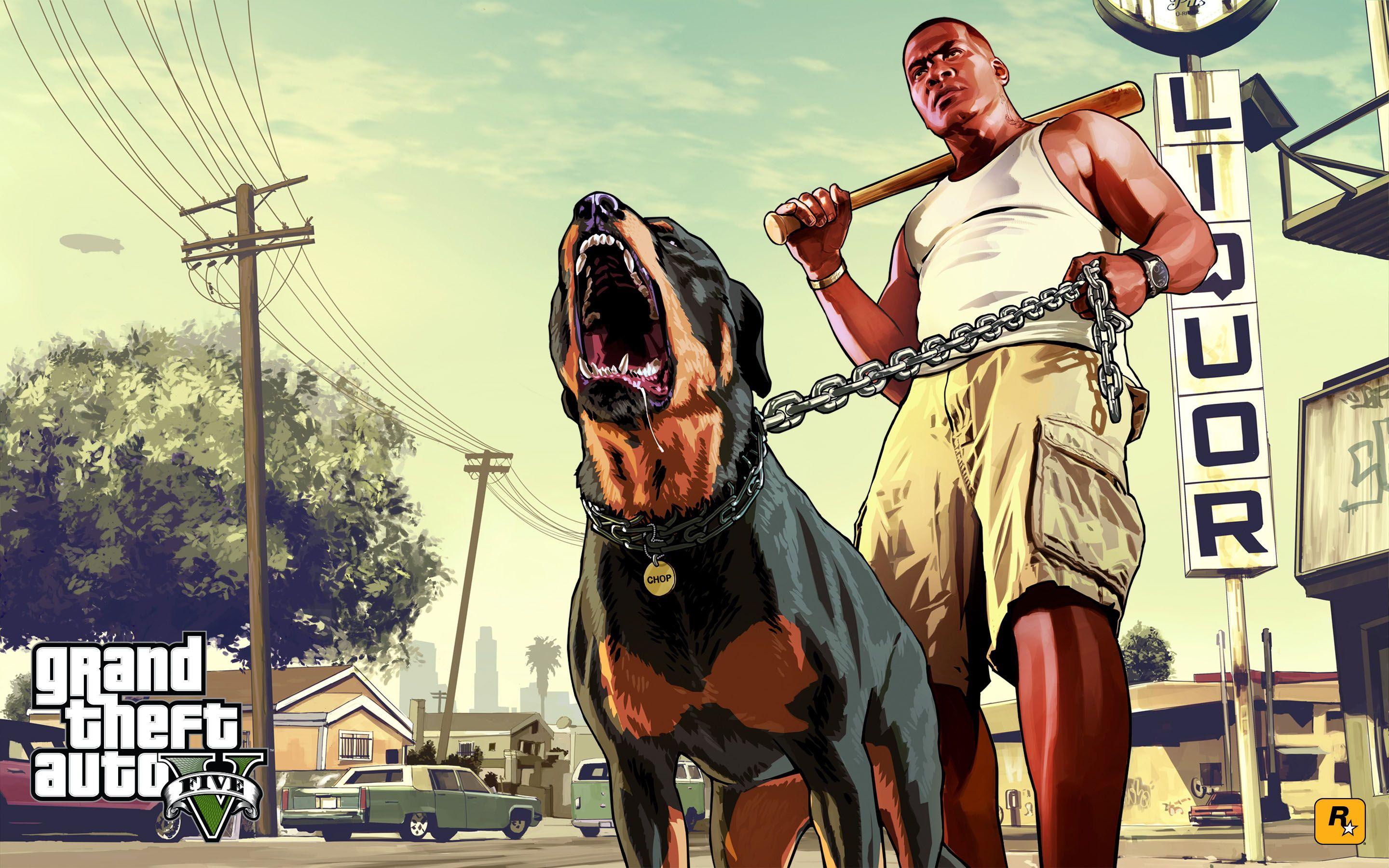 GTA 5 and Chop ready to fight 2880x1800 wallpaper