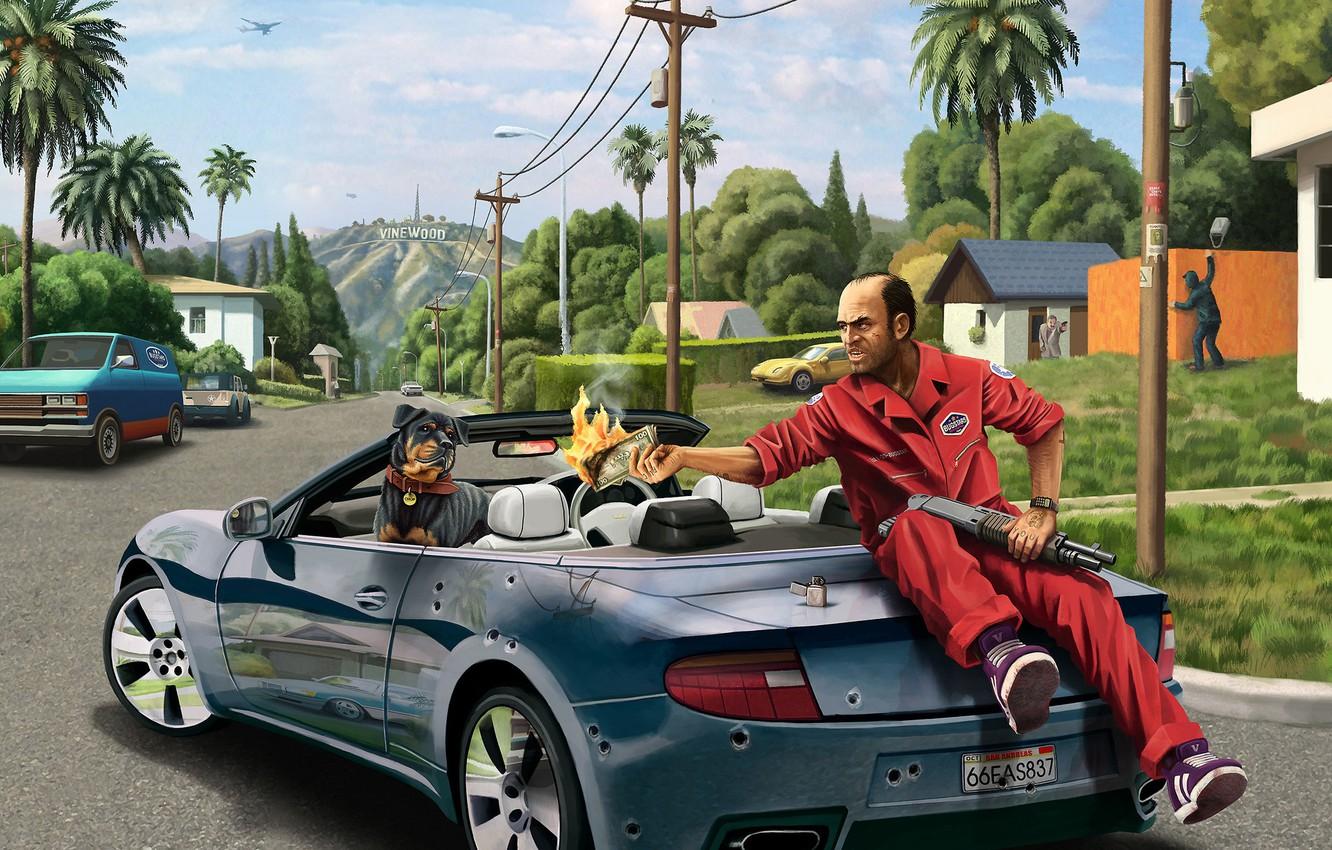 Wallpaper Grand Theft Auto V, GTA Trevor, Trevor Phillips, Chop