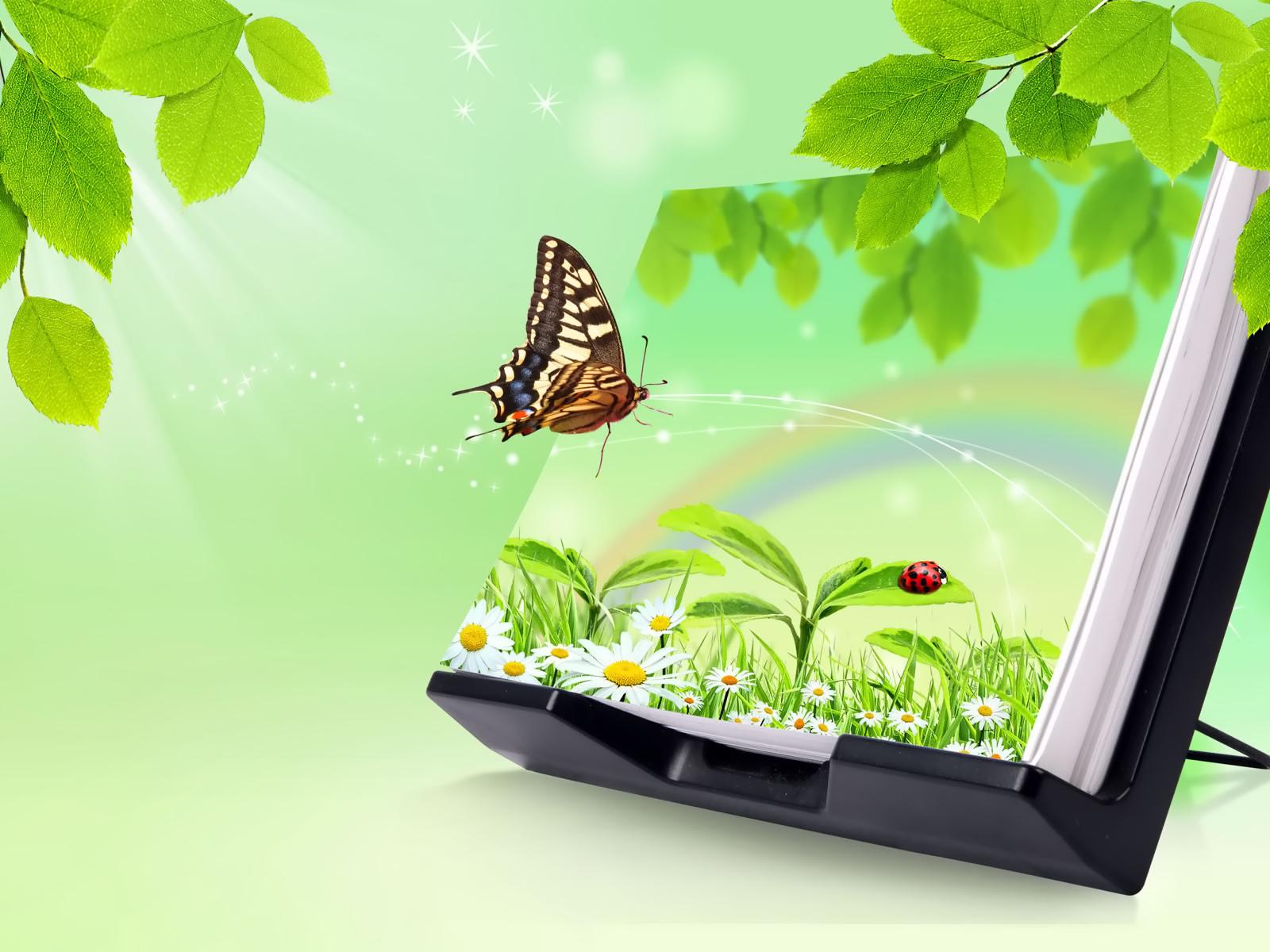 Butterfly Flying Out of a 3D Book Green HD Wallpaper