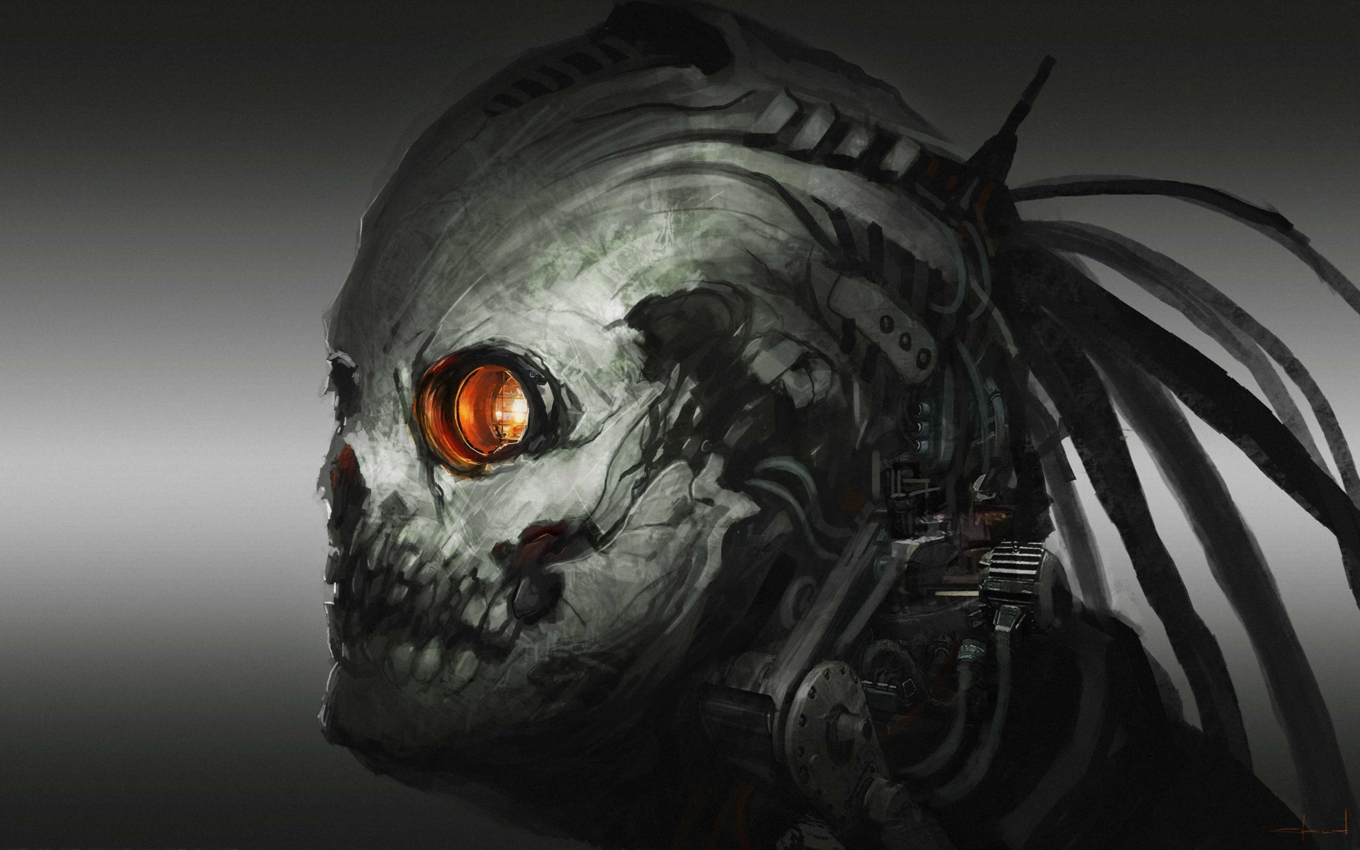 Dark horror evil sci fi skull art cyborg robot wallpaperx1200