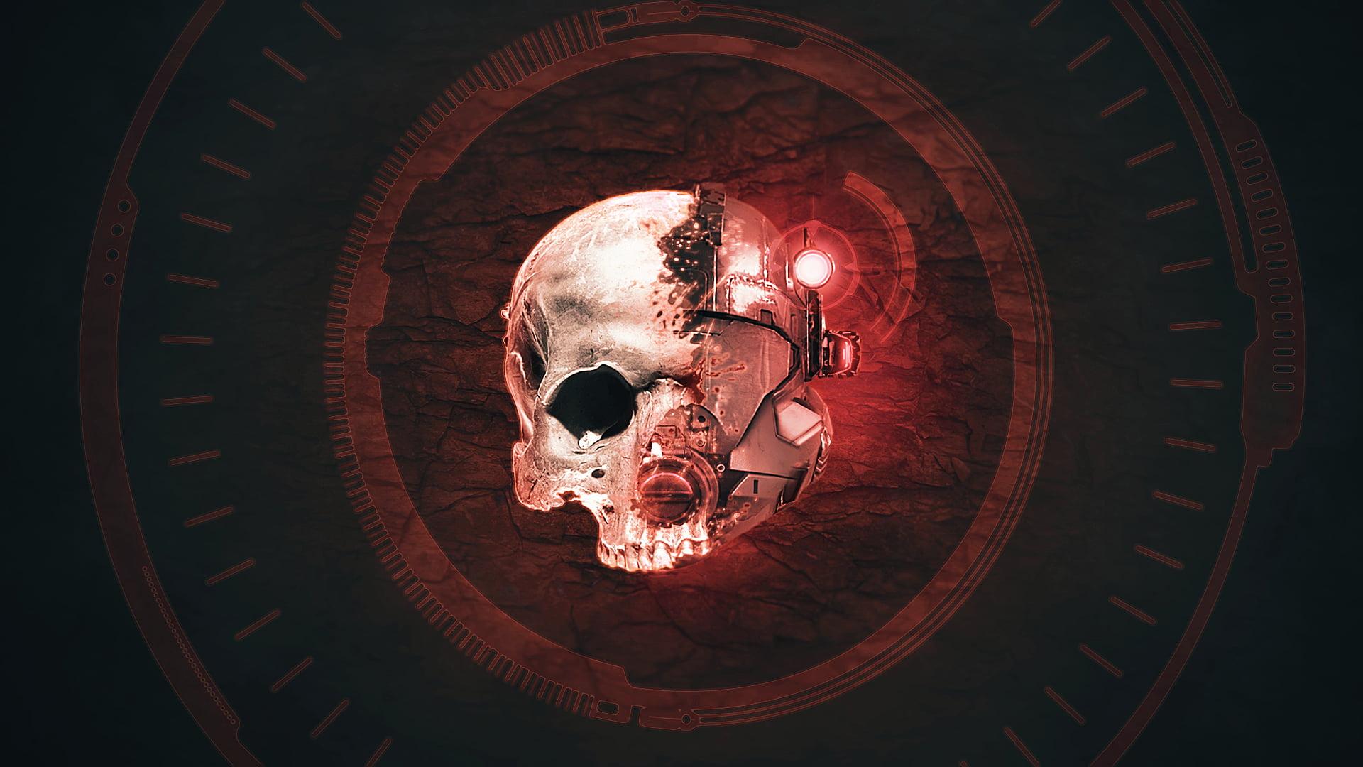 Cyborg skull illustration HD wallpaper