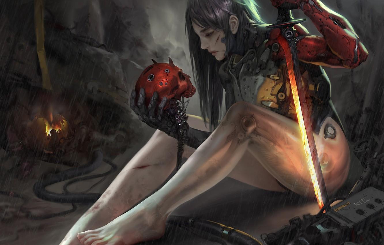 Wallpaper Look, Girl, Pose, Weapons, Skull, Cyborg, Cyborg, Sci Fi Image For Desktop, Section фантастика