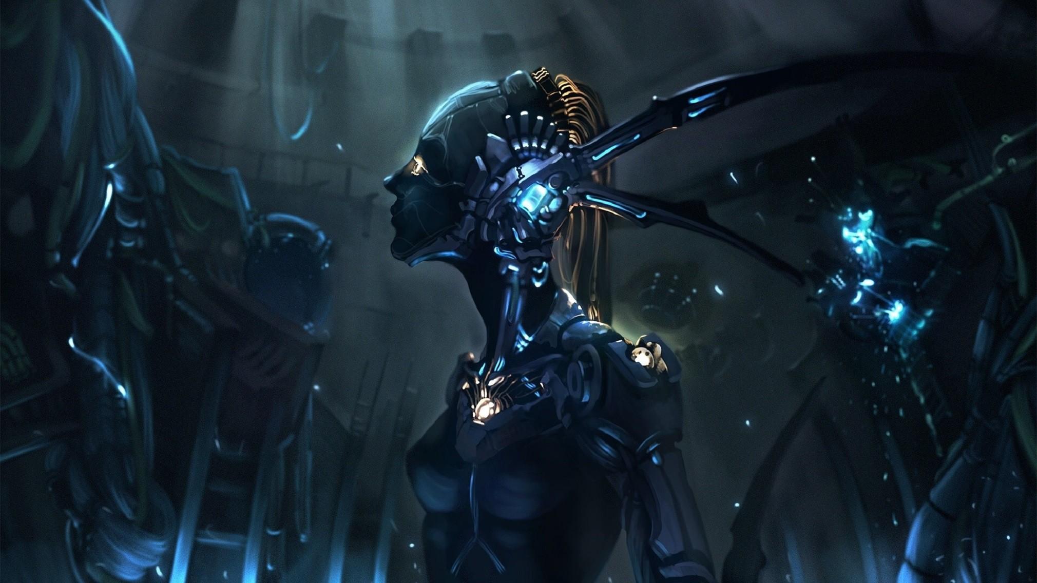 artwork digital art robot cyborg futuristic women wallpaper