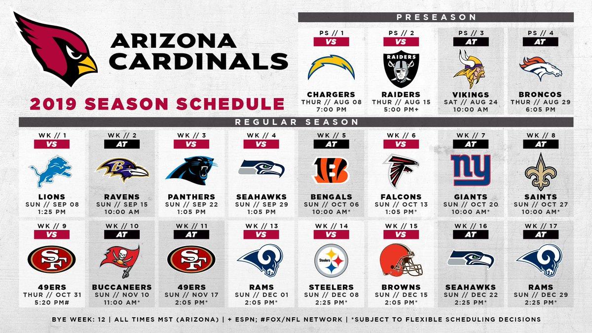 Arizona Cardinals #AZCardinals 2019 Schedule is