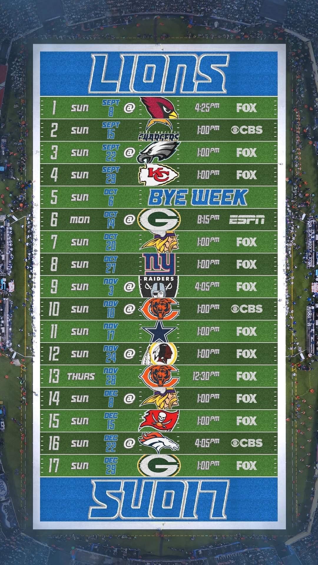 Printable Lions Schedule