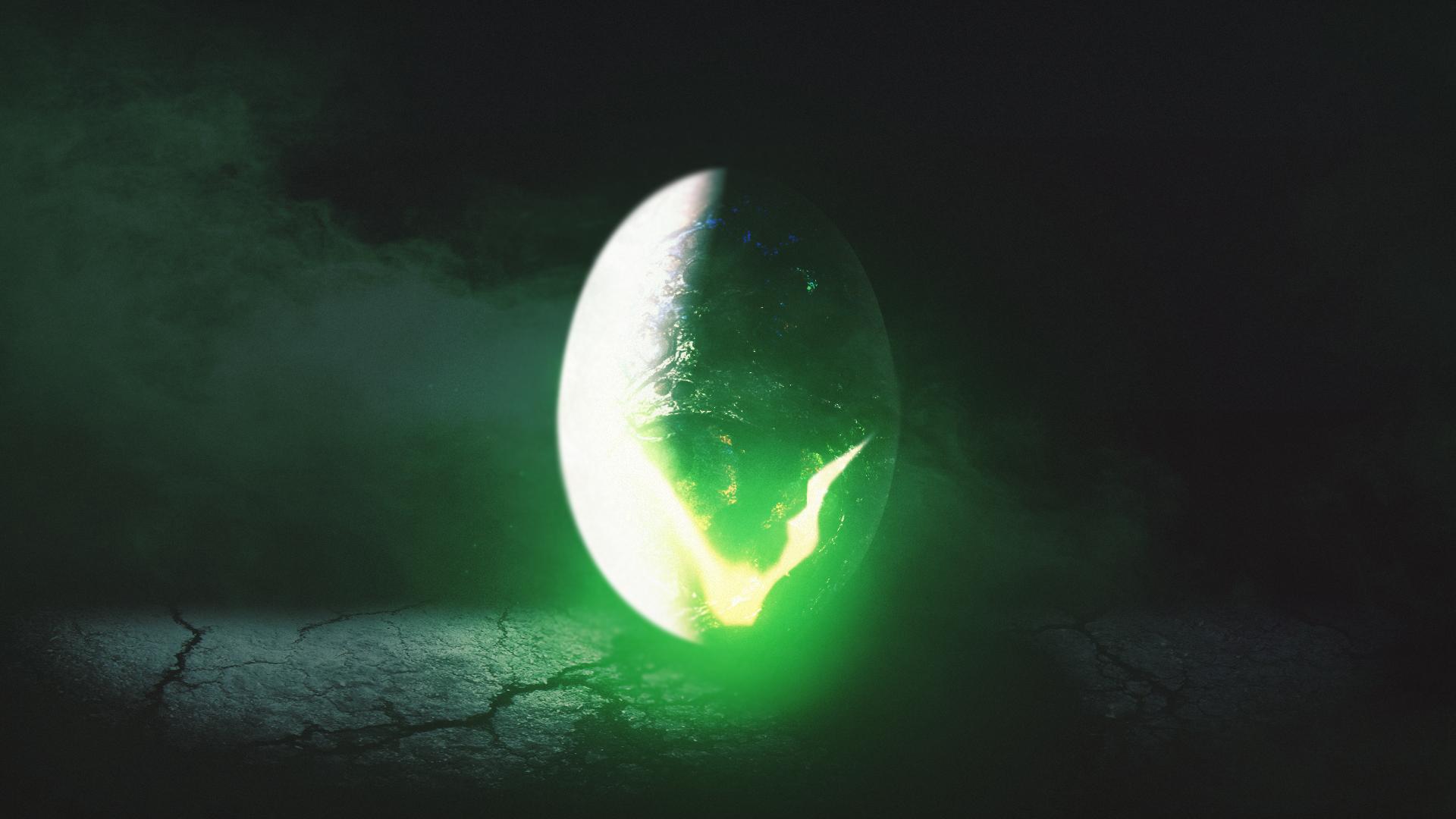 Alien egg thing desktop wallpaper. AI + PS + random image