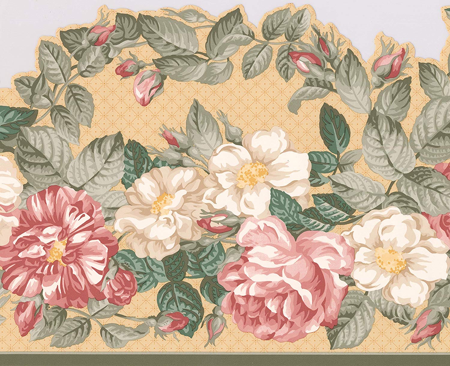 Exquisite Floral Pink and White Peony Flowers Wallpaper Border