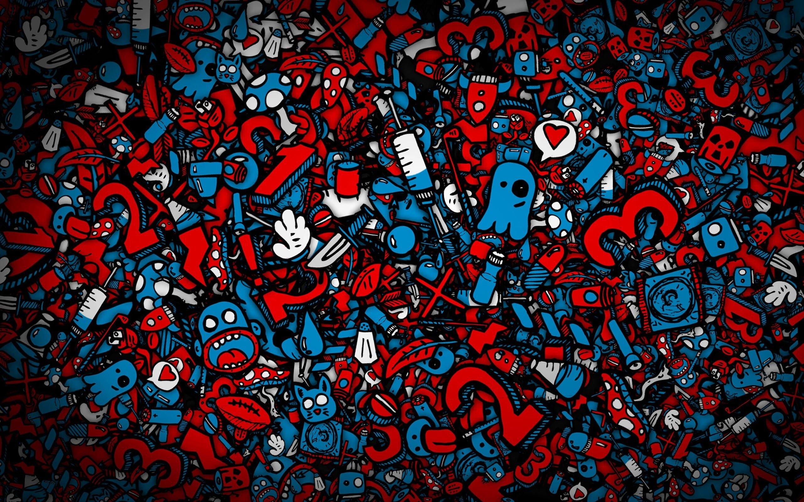 Blue red artwork characters wallpaperx1600