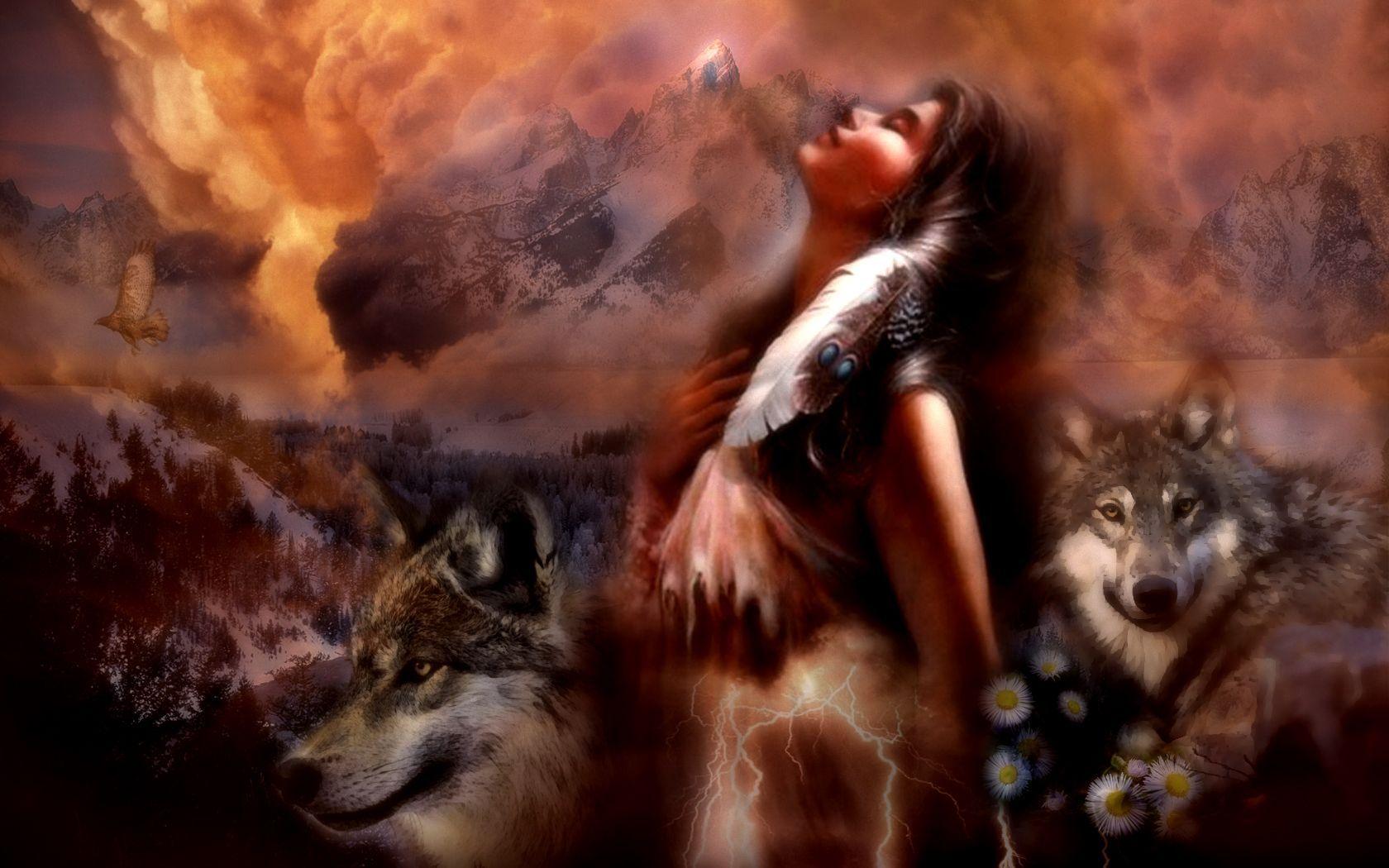 Native American Wolf Image Wallpaper