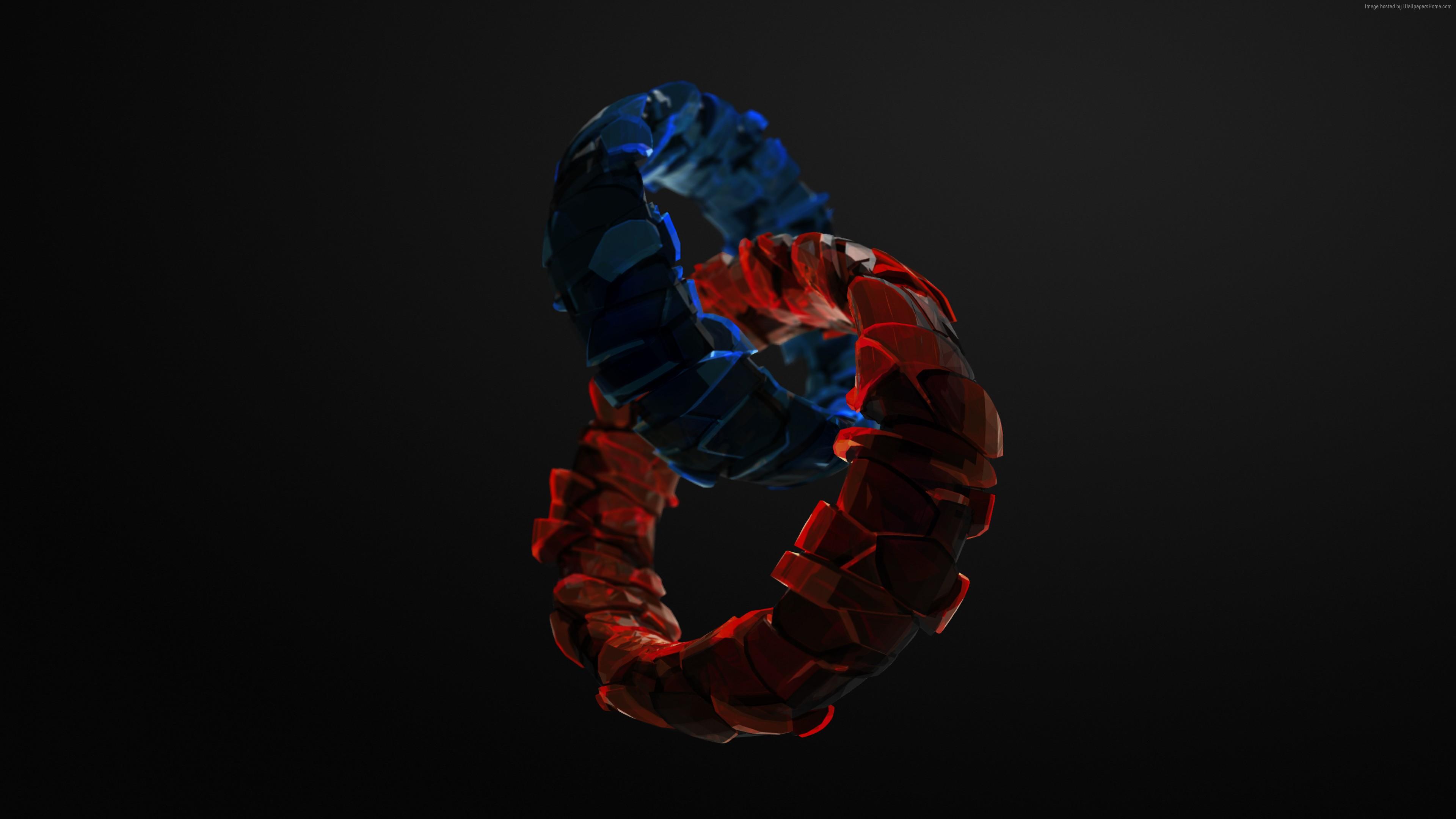 Wallpaper rings, 3D, blue, red, glass, HD, Abstract Wallpaper